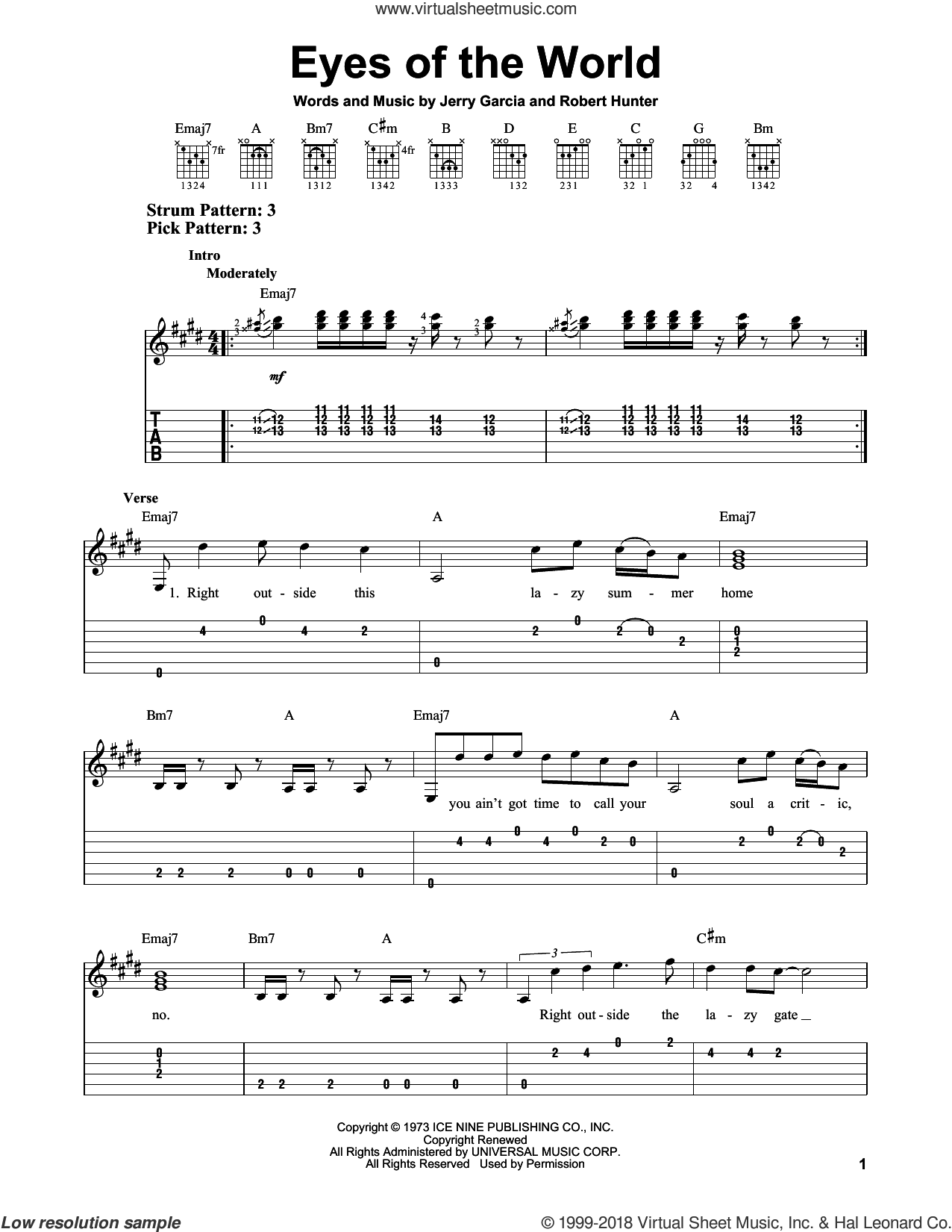 Eyes Of The World sheet music for guitar solo (easy tablature)