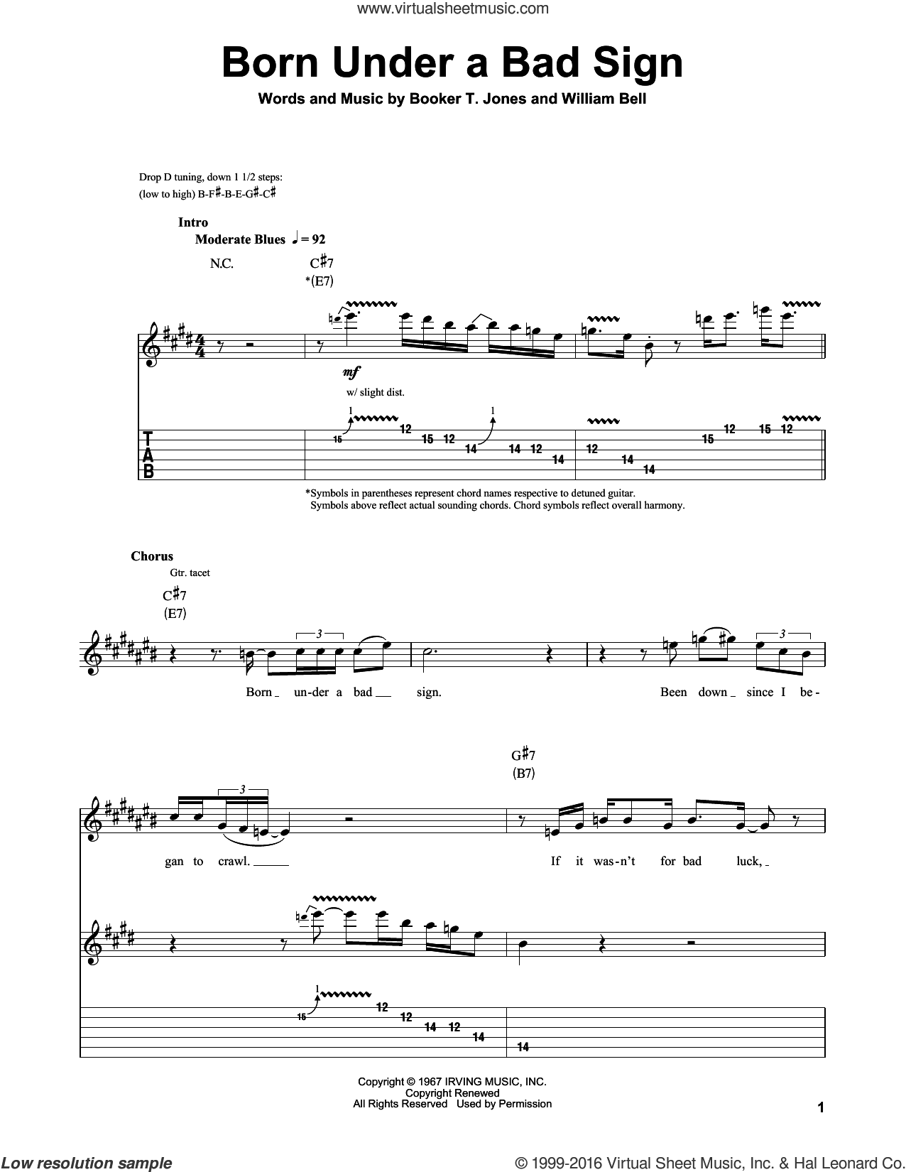 Born Under A Bad Sign sheet music for guitar (tablature, play-along) v2