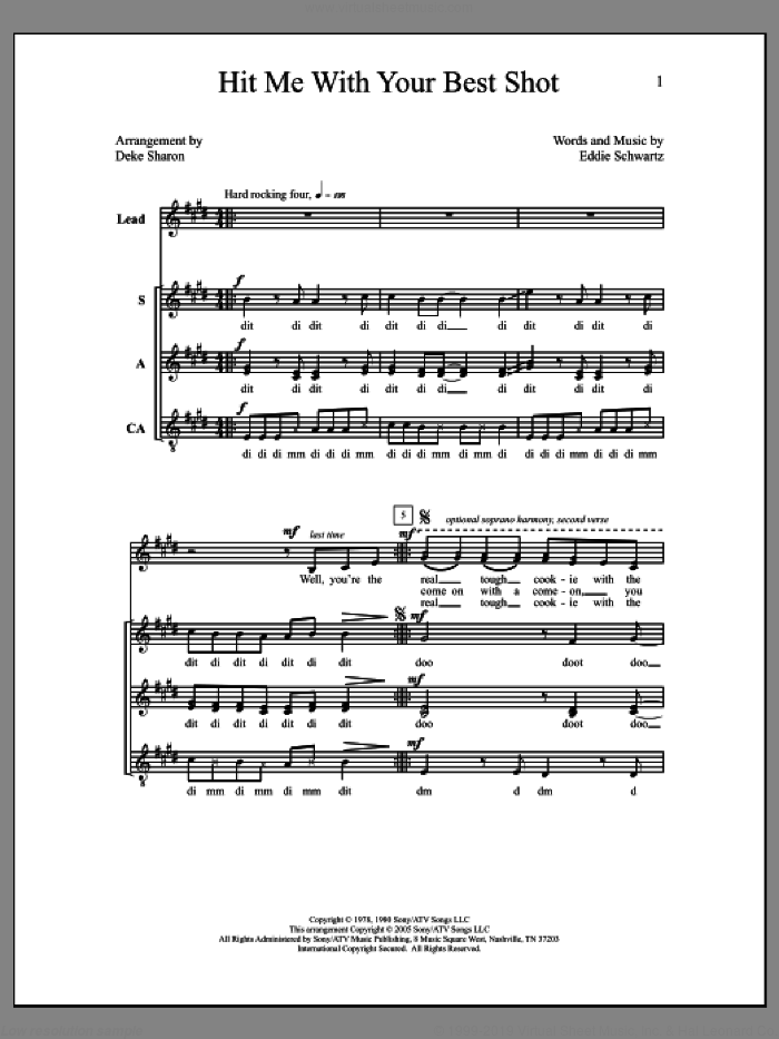 Hit Me With Your Best Shot Sheet Music For Choir Sat Soprano Alto