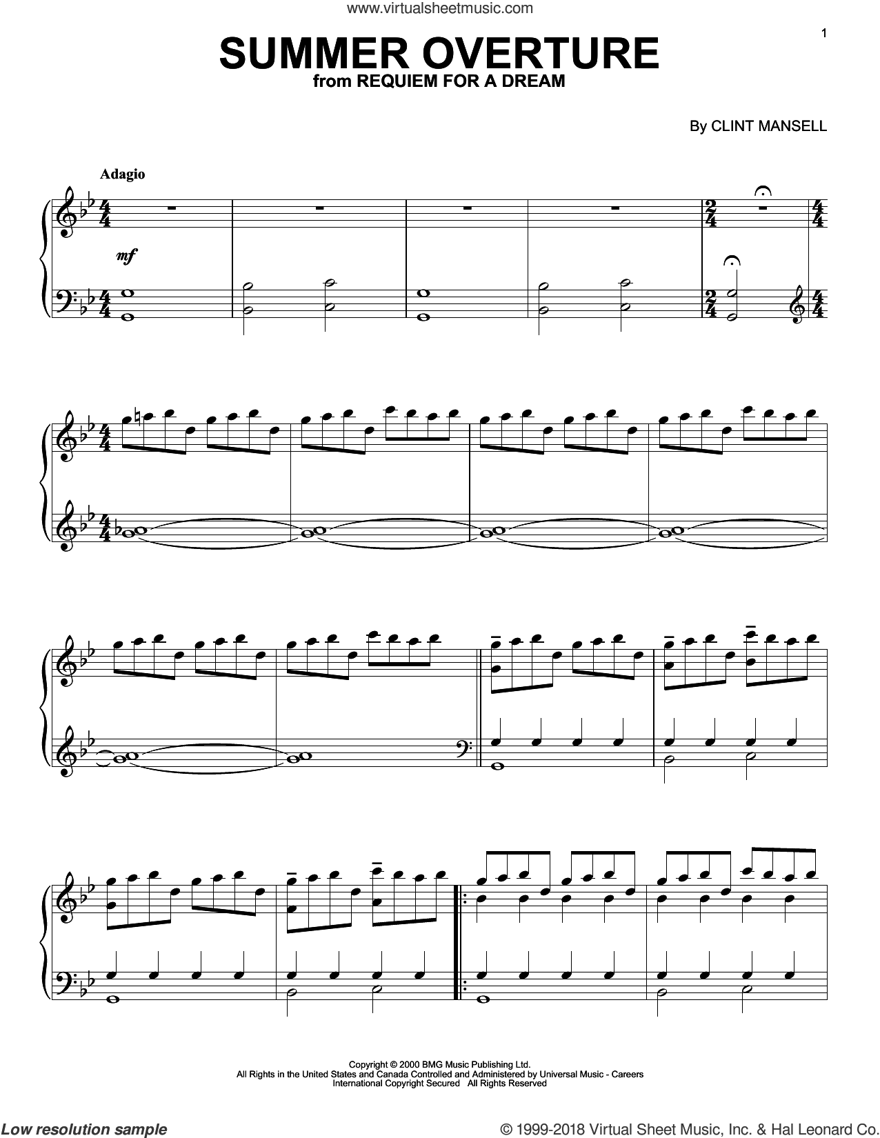 Factibilidad siesta Ciencias Summer Overture (from Requiem For A Dream) sheet music for voice, piano or  guitar