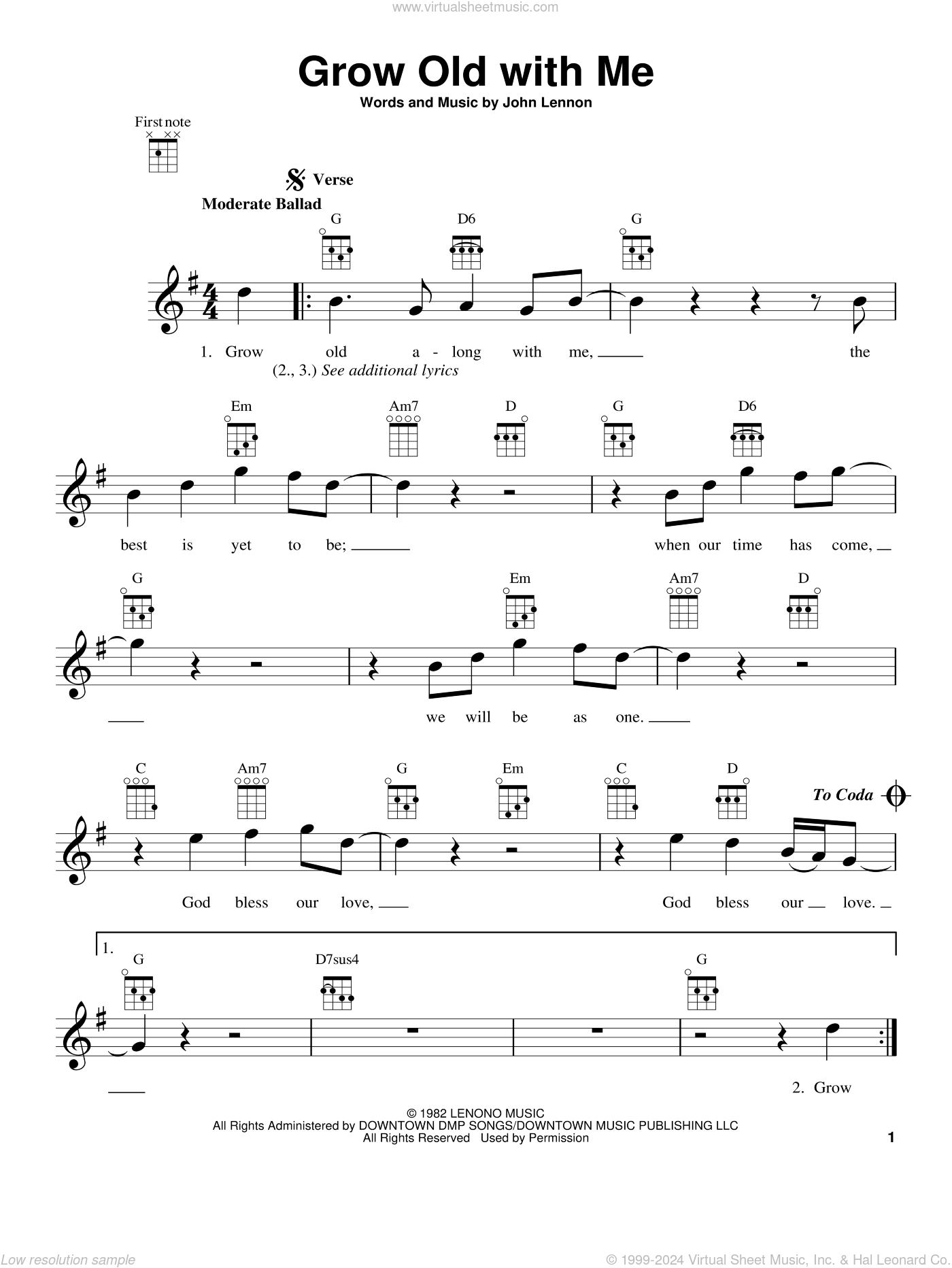 Grow Old With Me sheet music for ukulele (PDF-interactive)