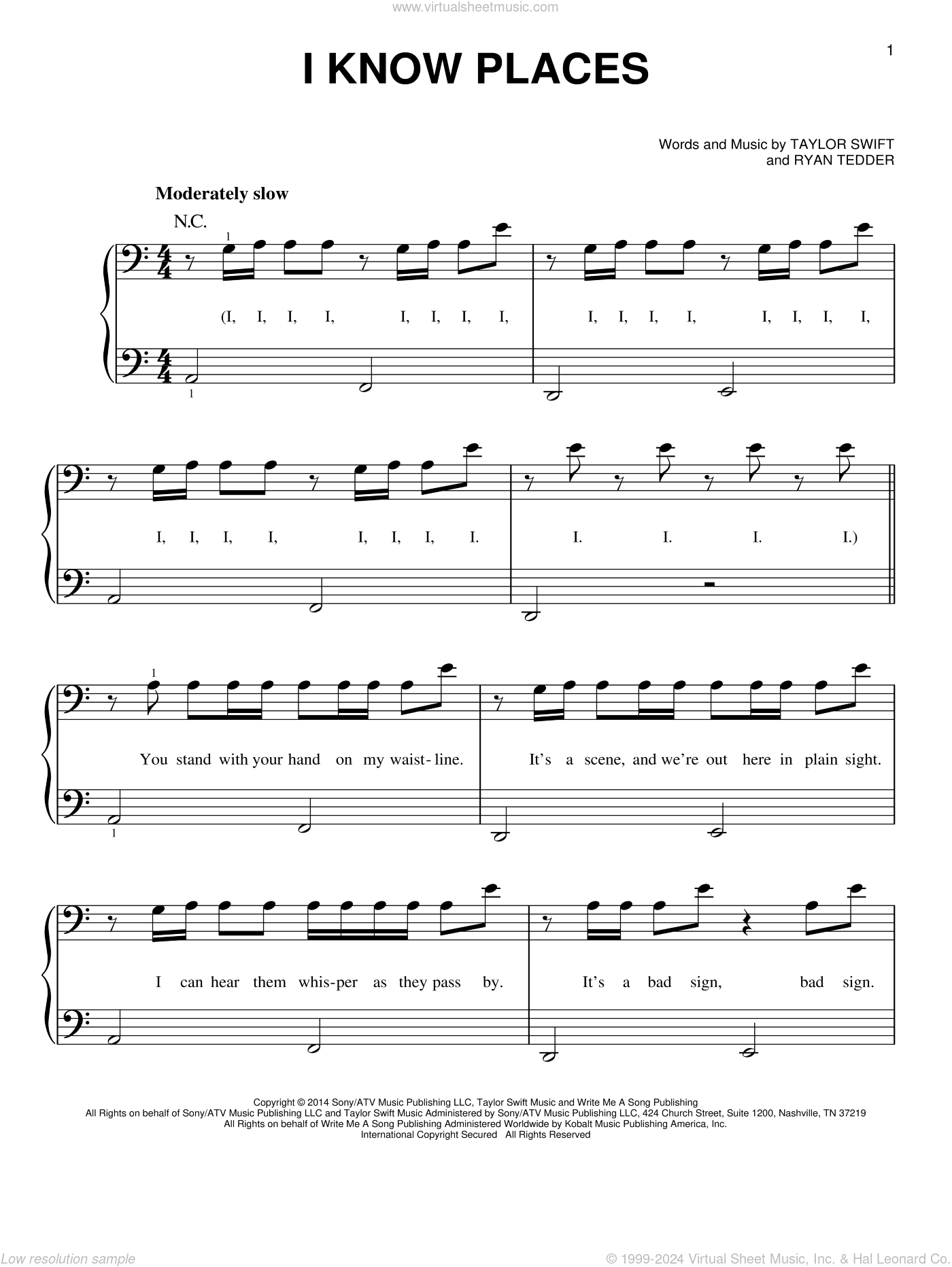 I Know Places sheet music for piano solo (PDFinteractive)