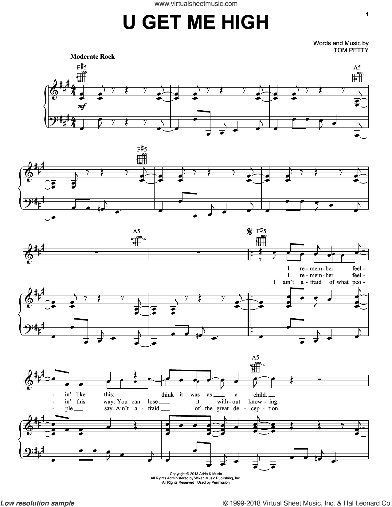 U Get Me High sheet music for voice, piano or guitar (PDF)