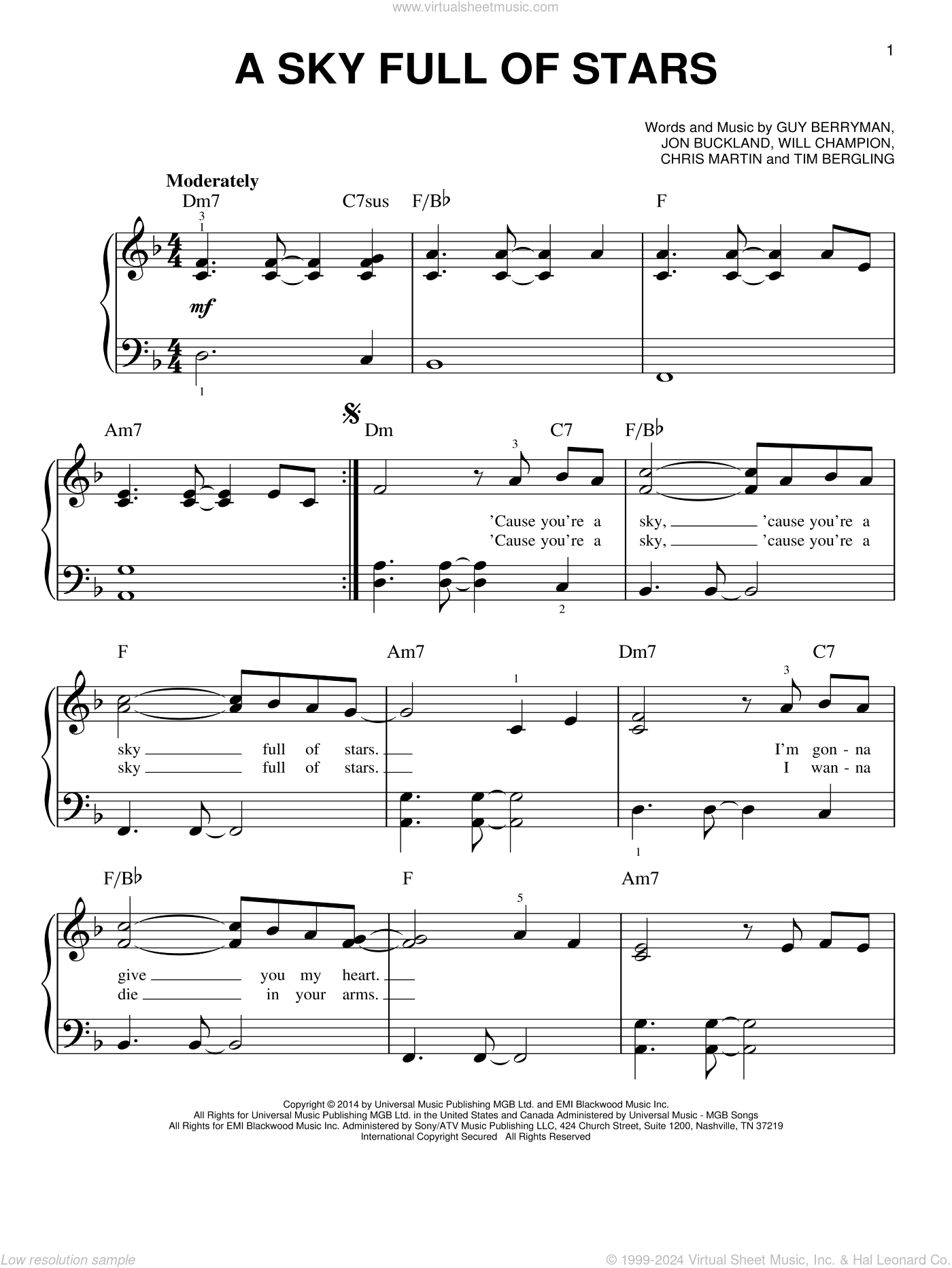 Coldplay - A Sky Full Of Stars sheet music for piano solo [PDF]