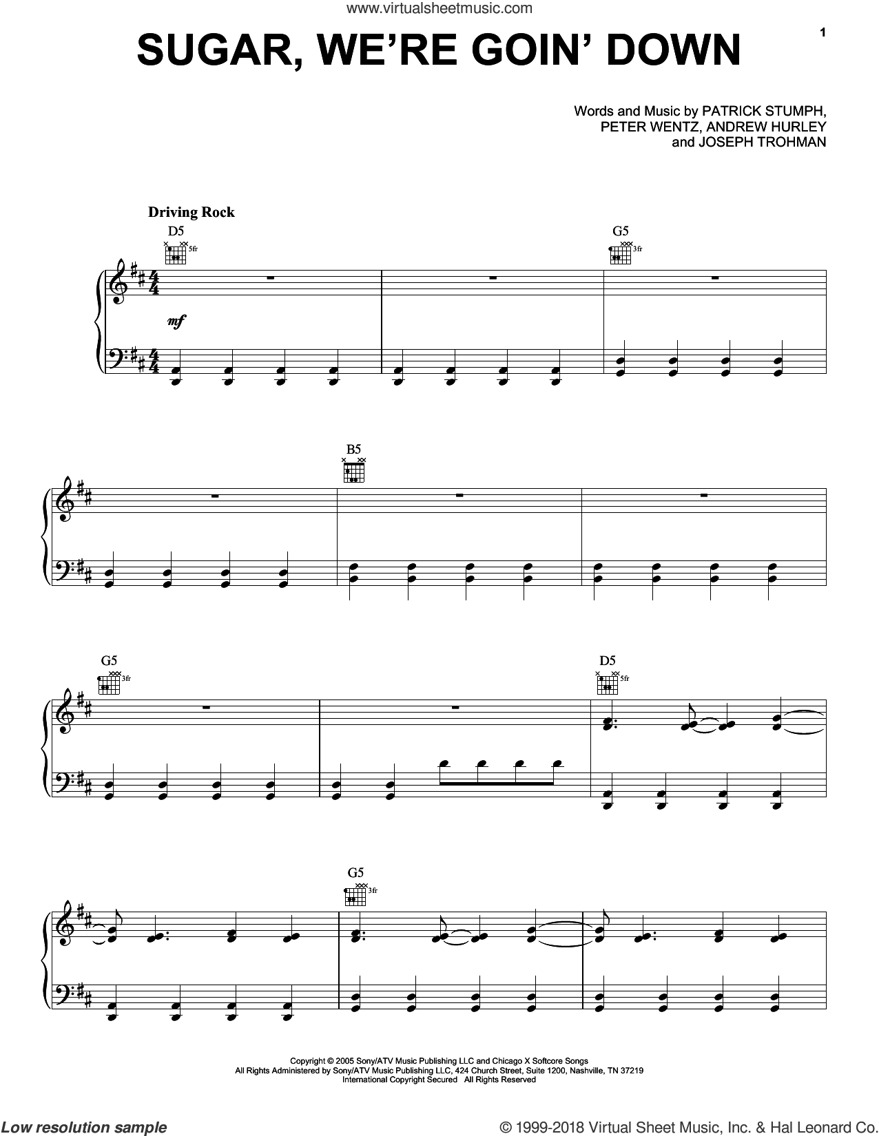 Download & Print Sugar, We're Goin' Down for voice, piano or ...