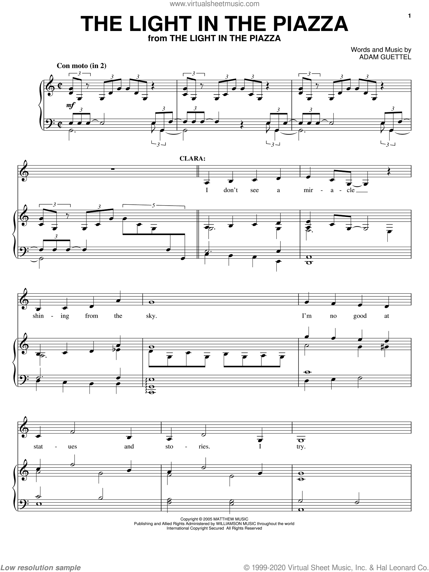 Guettel The Light In The Piazza Sheet Music For Voice Piano Or Guitar