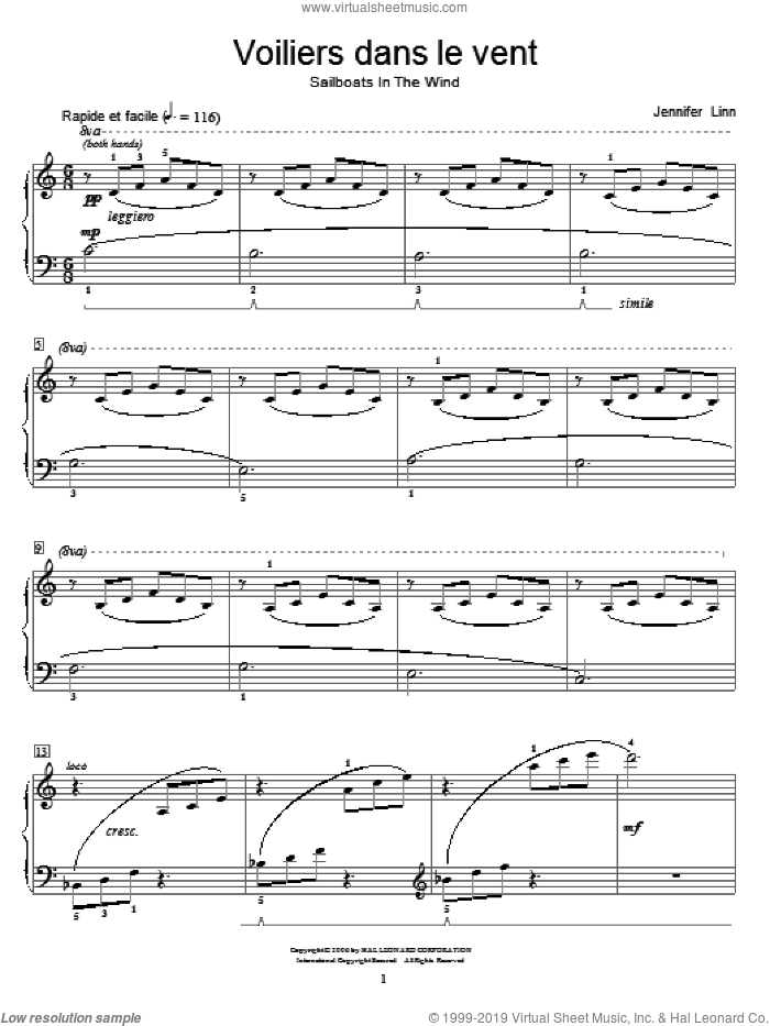 Voiliers dans le vent (Sailboats In The Wind) sheet music for piano