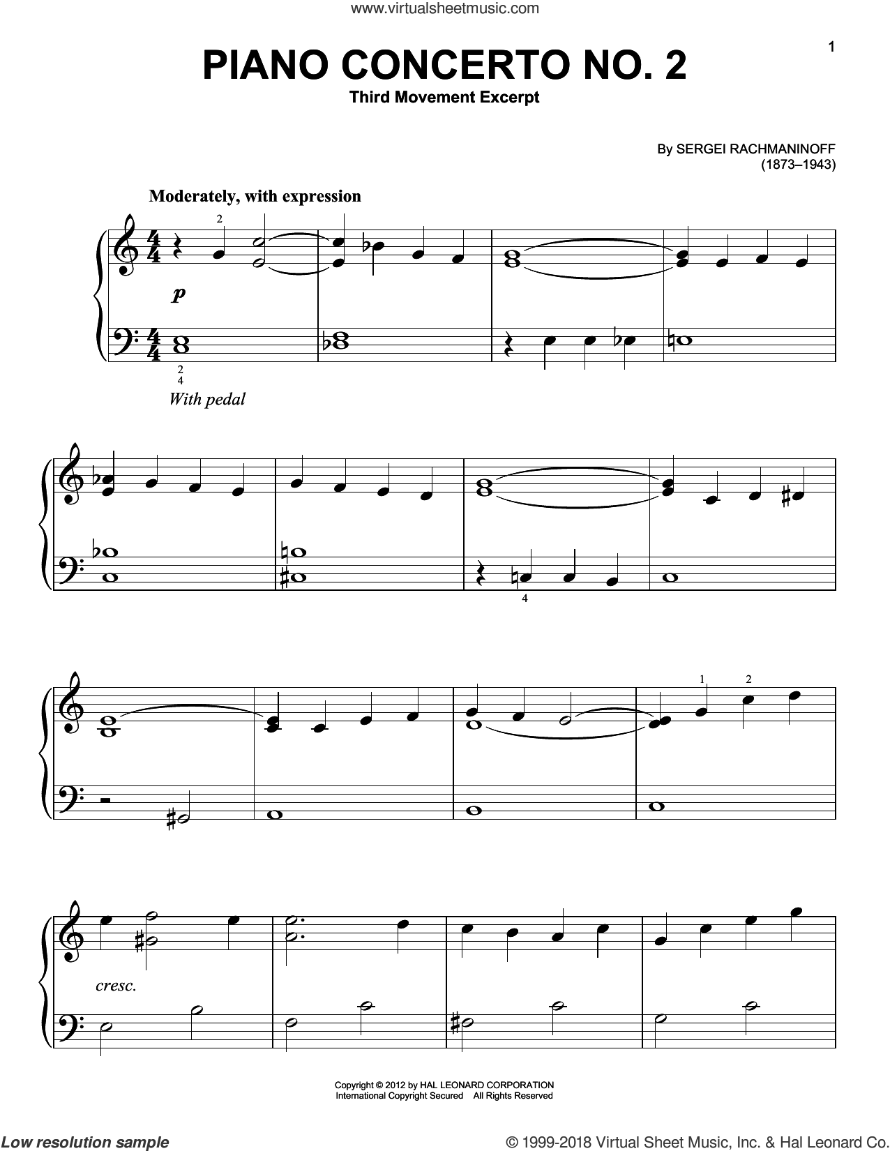 - Piano Concerto No. 2, Movement sheet music for piano solo