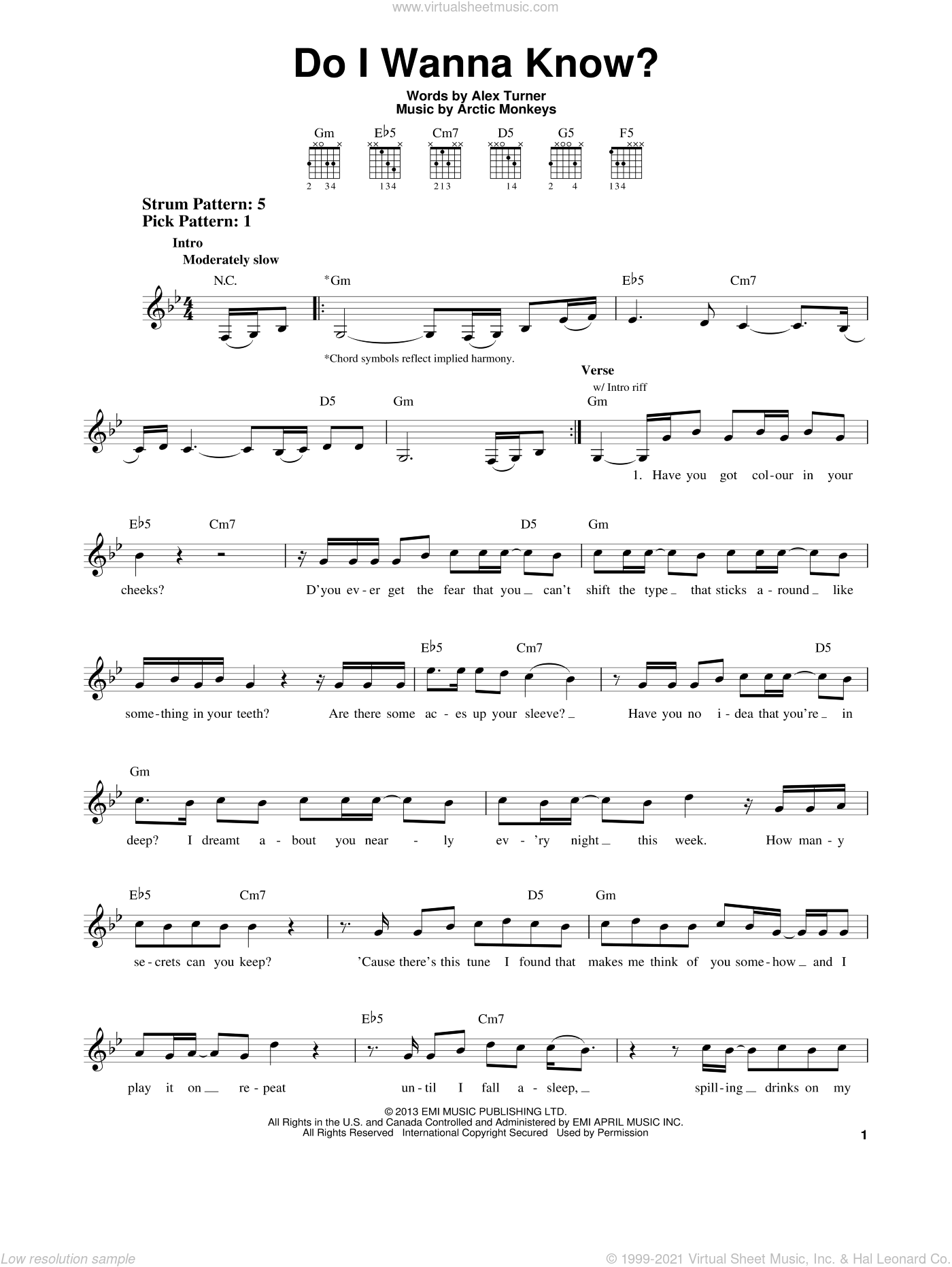 Måltid magnet beskyttelse Do I Wanna Know? sheet music for guitar solo (chords) (PDF)