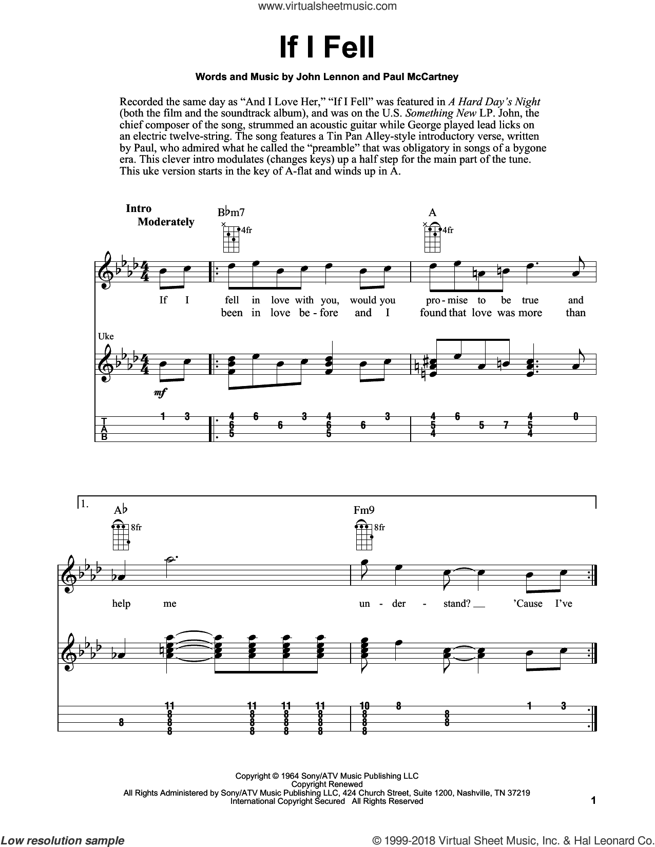 If I Fell Sheet Music For Ukulele Easy Tablature Ukulele Easy Tab 