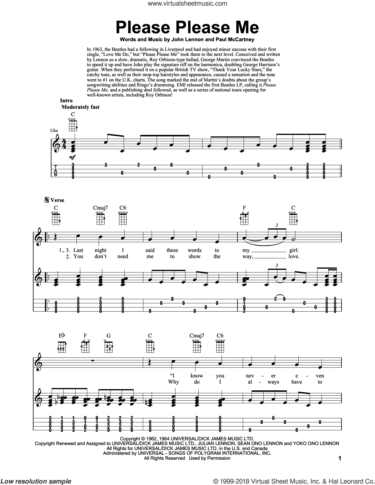 gradvist sæt ind Træde tilbage Please Please Me sheet music for ukulele (easy tablature) (ukulele easy tab)