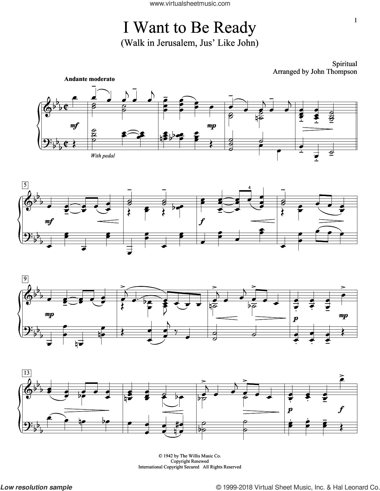 I Want To Be Ready (Walk In Jerusalem, Jus' Like John) sheet music for