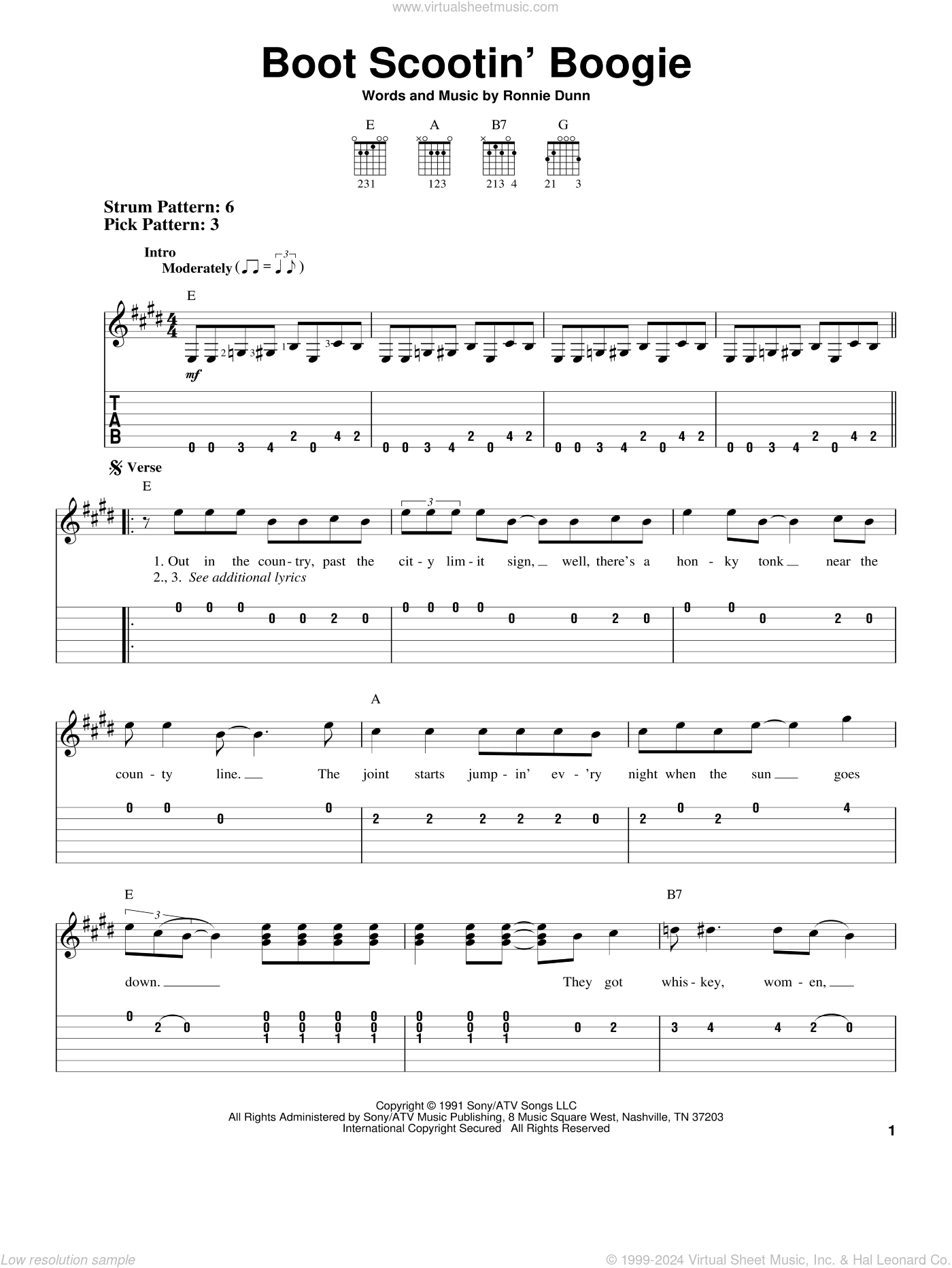 Boot Scootin' Boogie sheet music (easy) for guitar solo (easy tablature)