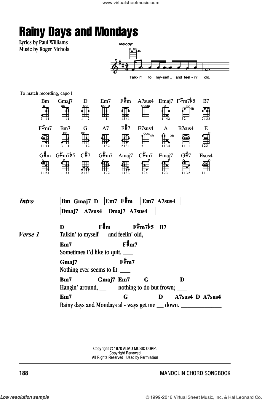 Rainy Days and Mondays by The Carpenters - Choir - Sheet Music