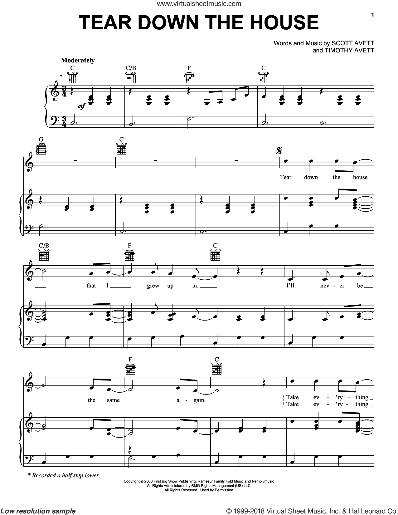 Tear Down The House sheet music for voice, piano or guitar (PDF)