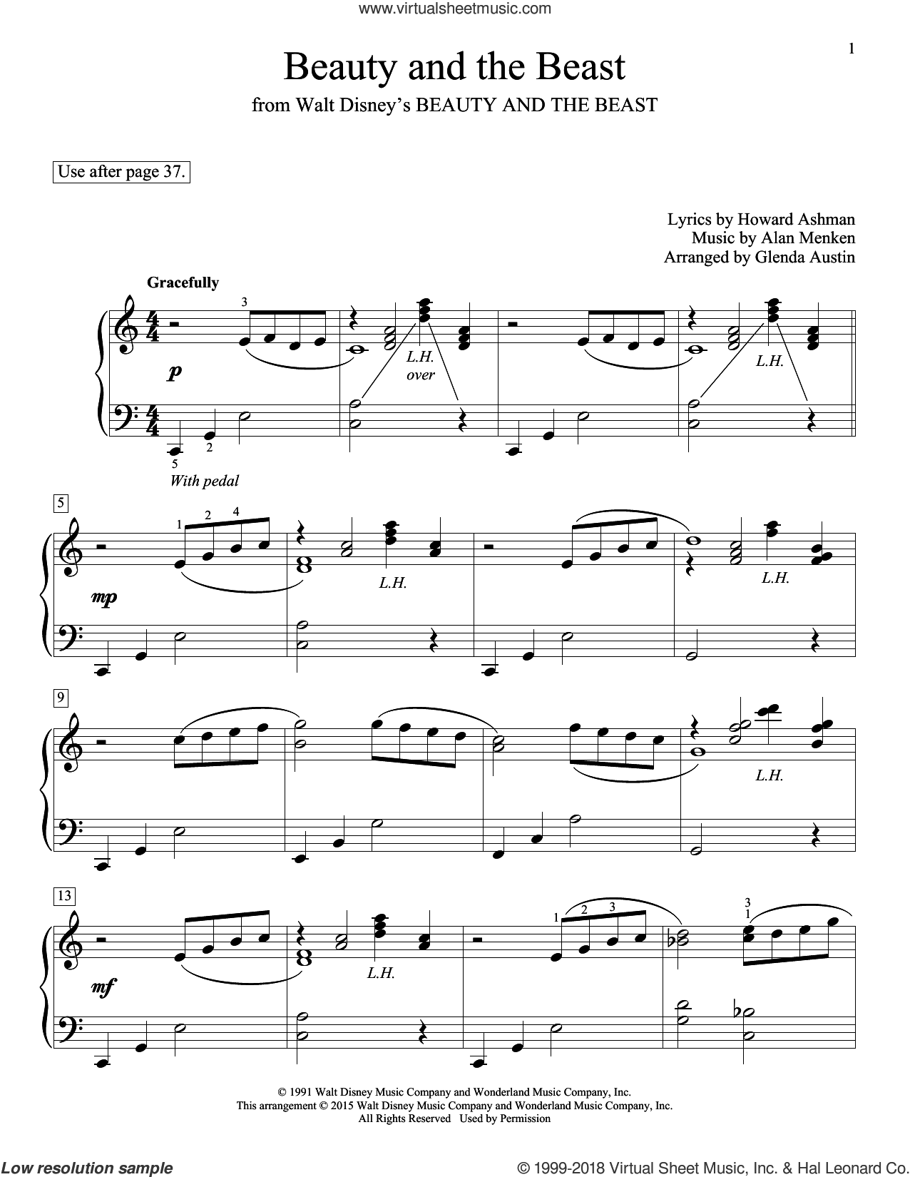 Beauty And The Beast (arr. Glenda Austin) sheet music (beginner) for ...