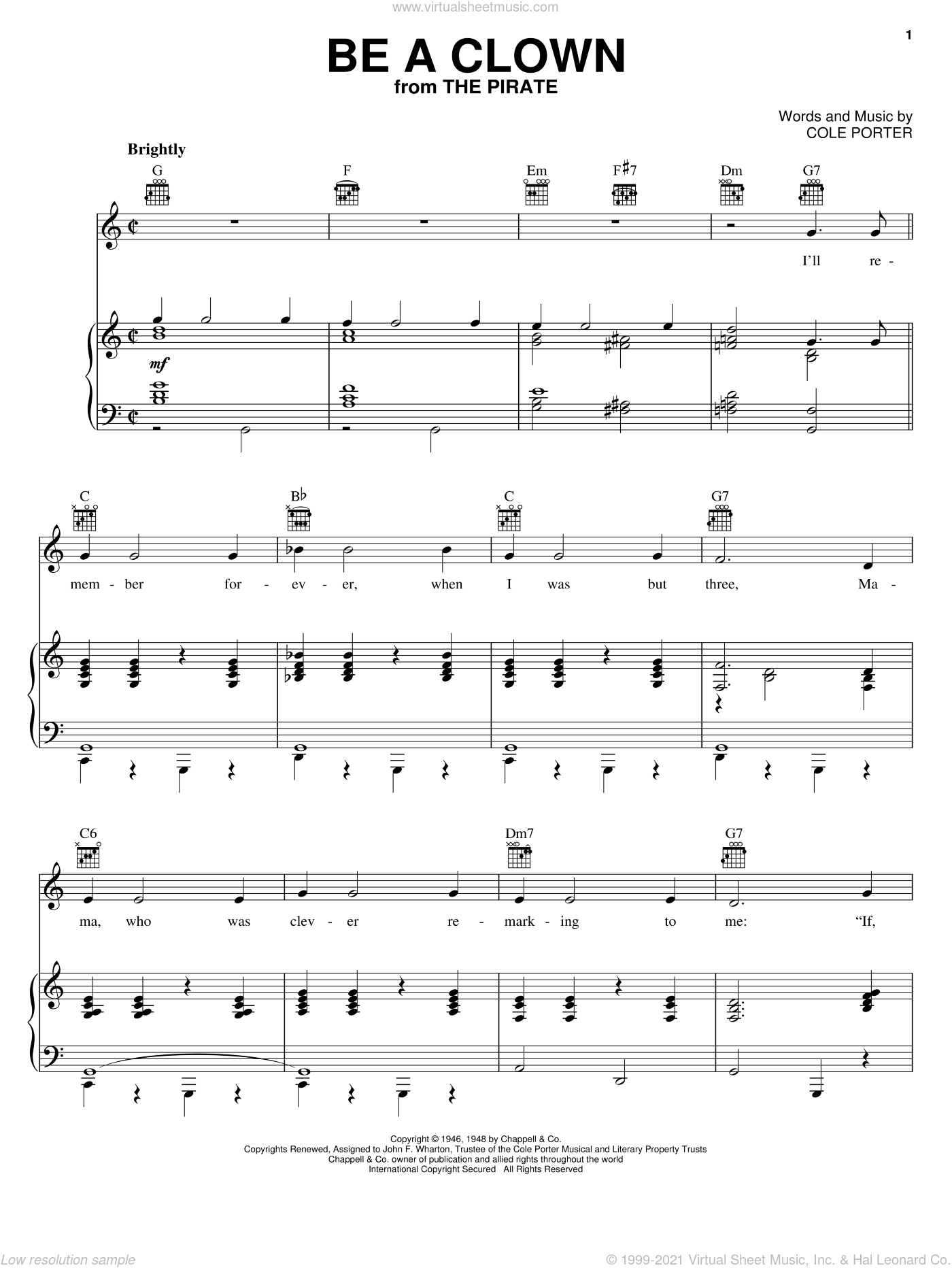 Porter Be A Clown Sheet Music For Voice Piano Or Guitar Pdf