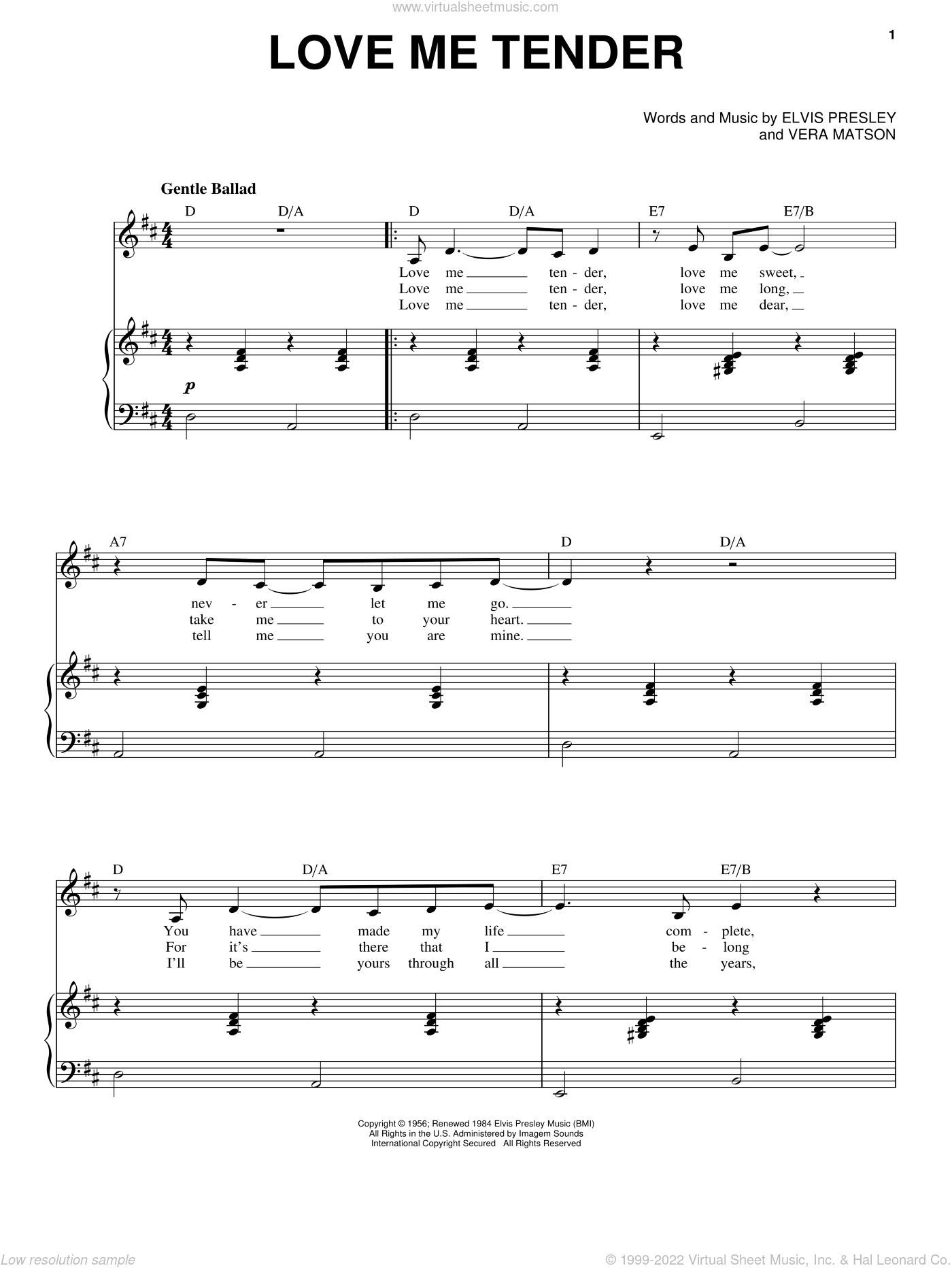 Presley Love Me Tender sheet music for voice and piano [PDF]