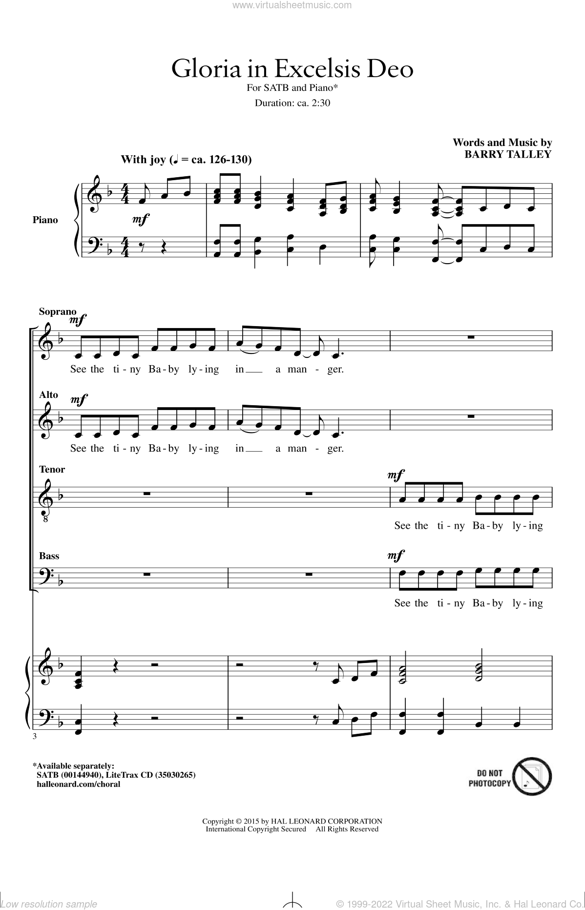 Music Sheet: Gloria In Excelsis Deo Sheet Music Free