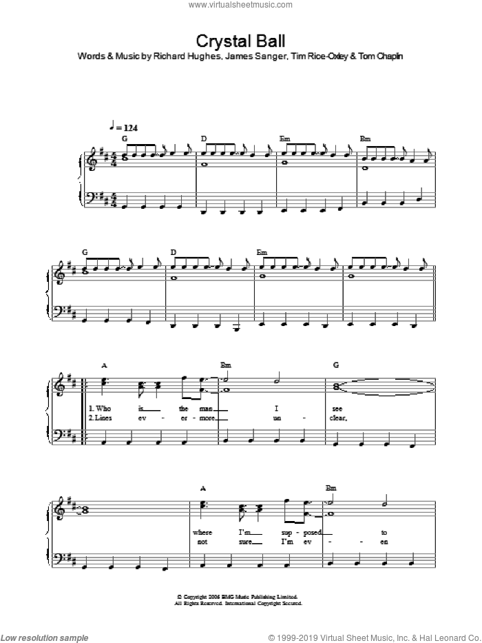 Tim Rice-Oxley: Crystal Ball sheet music for voice, piano or guitar