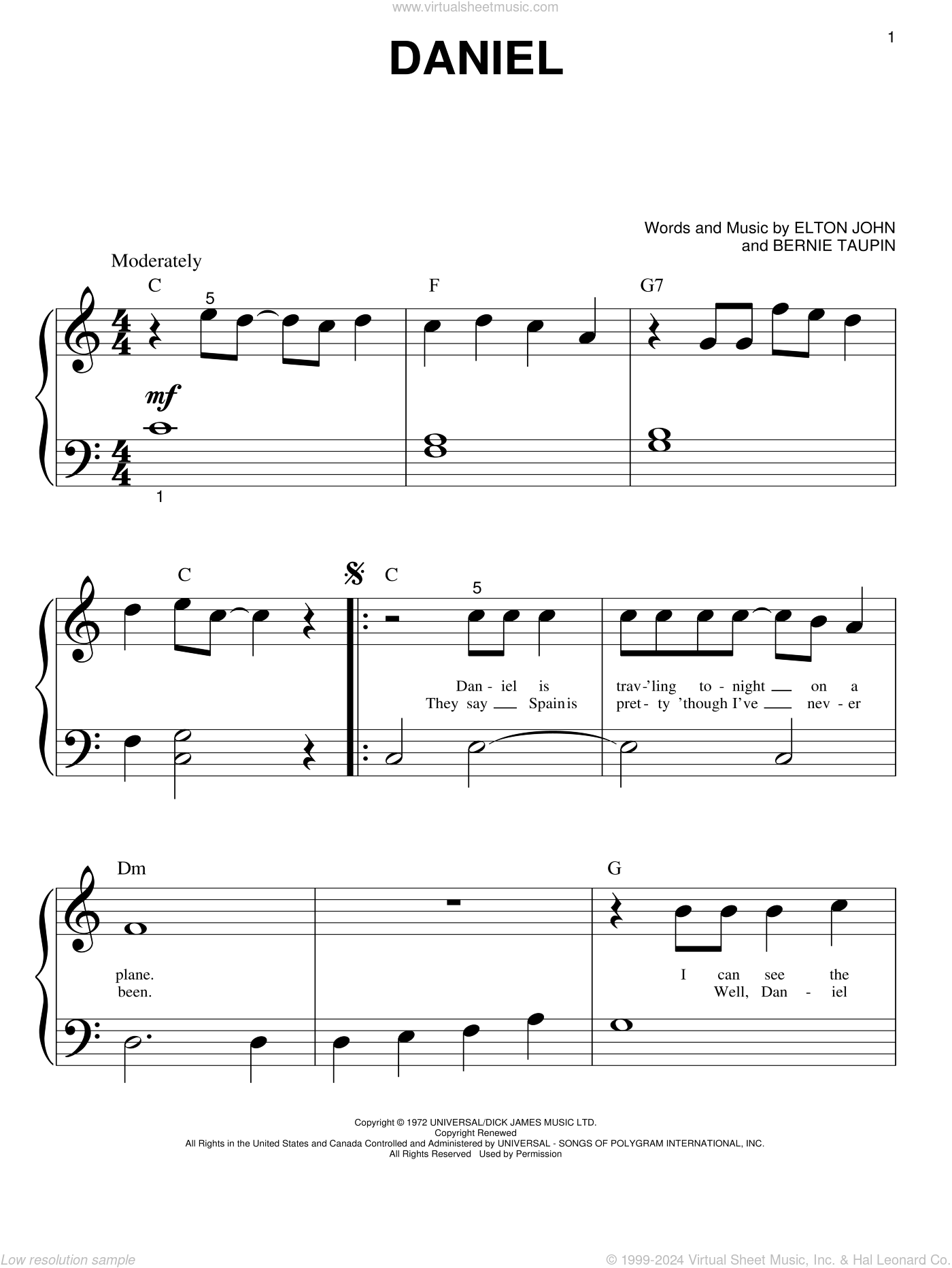Daniel Tab Daniel sheet music for piano solo (big note book) (PDF)