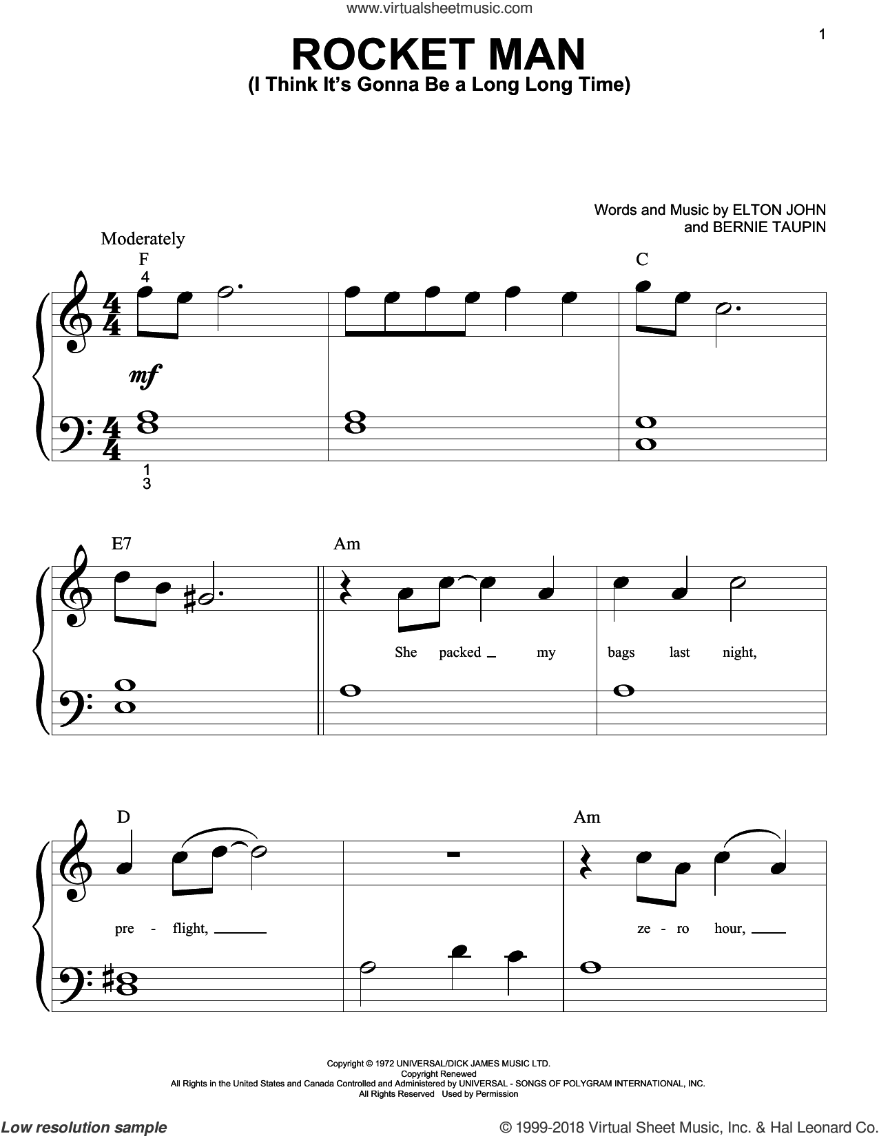 John Rocket Man I Think It S Gonna Be A Long Long Time Sheet Music For Piano Solo Big Note Book