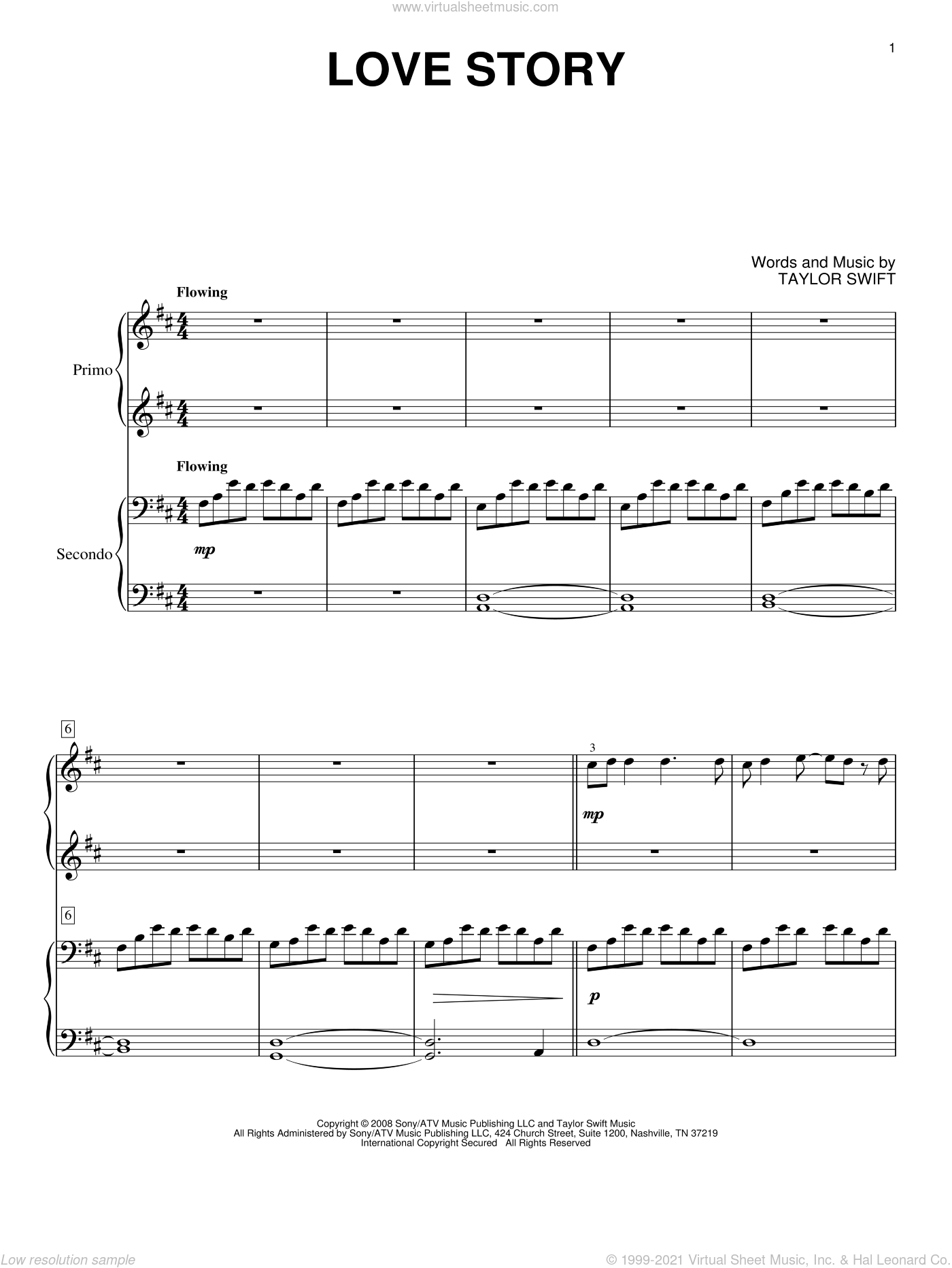Swift Love Story Sheet Music For Piano Four Hands Pdf