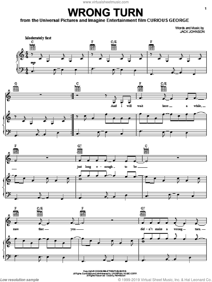 Wrong Turn sheet music for voice, piano or guitar (PDF)