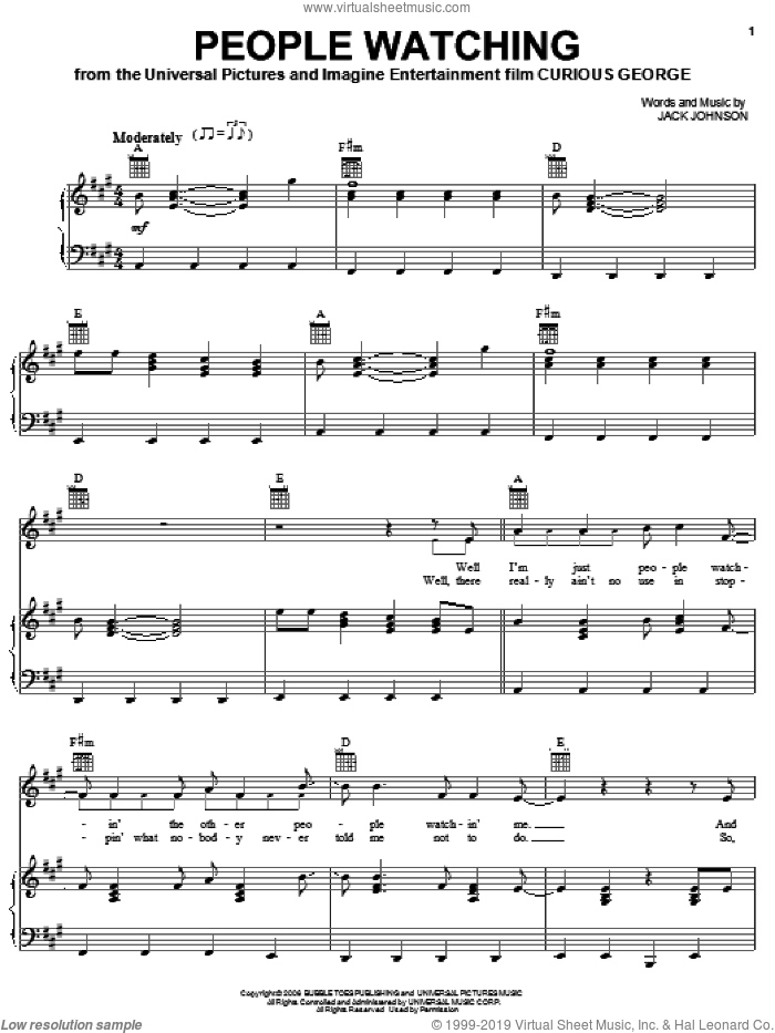 People Watching sheet music for voice, piano or guitar (PDF)