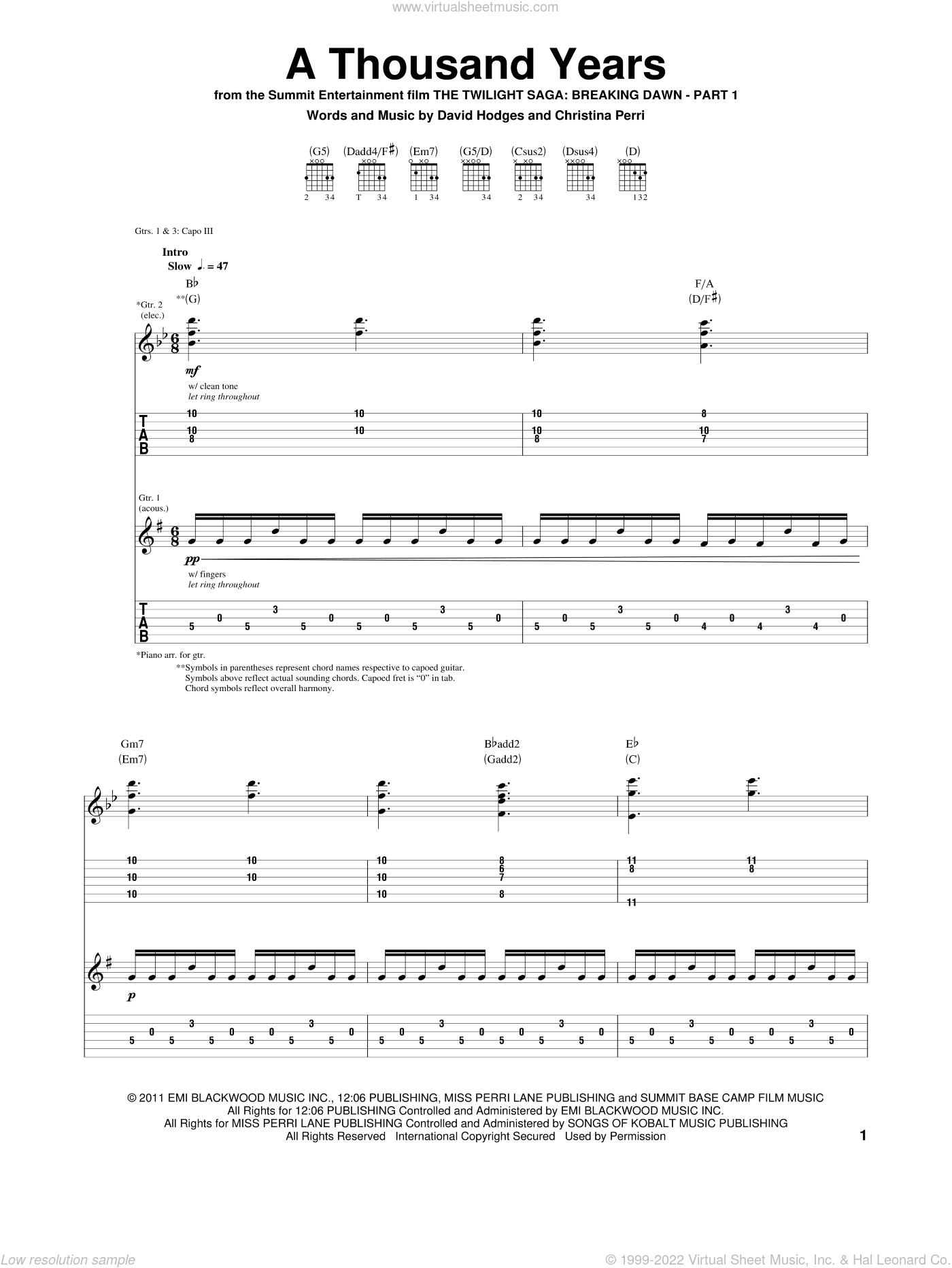 A Thousand Years Sheet Music For Guitar (Tablature) V2