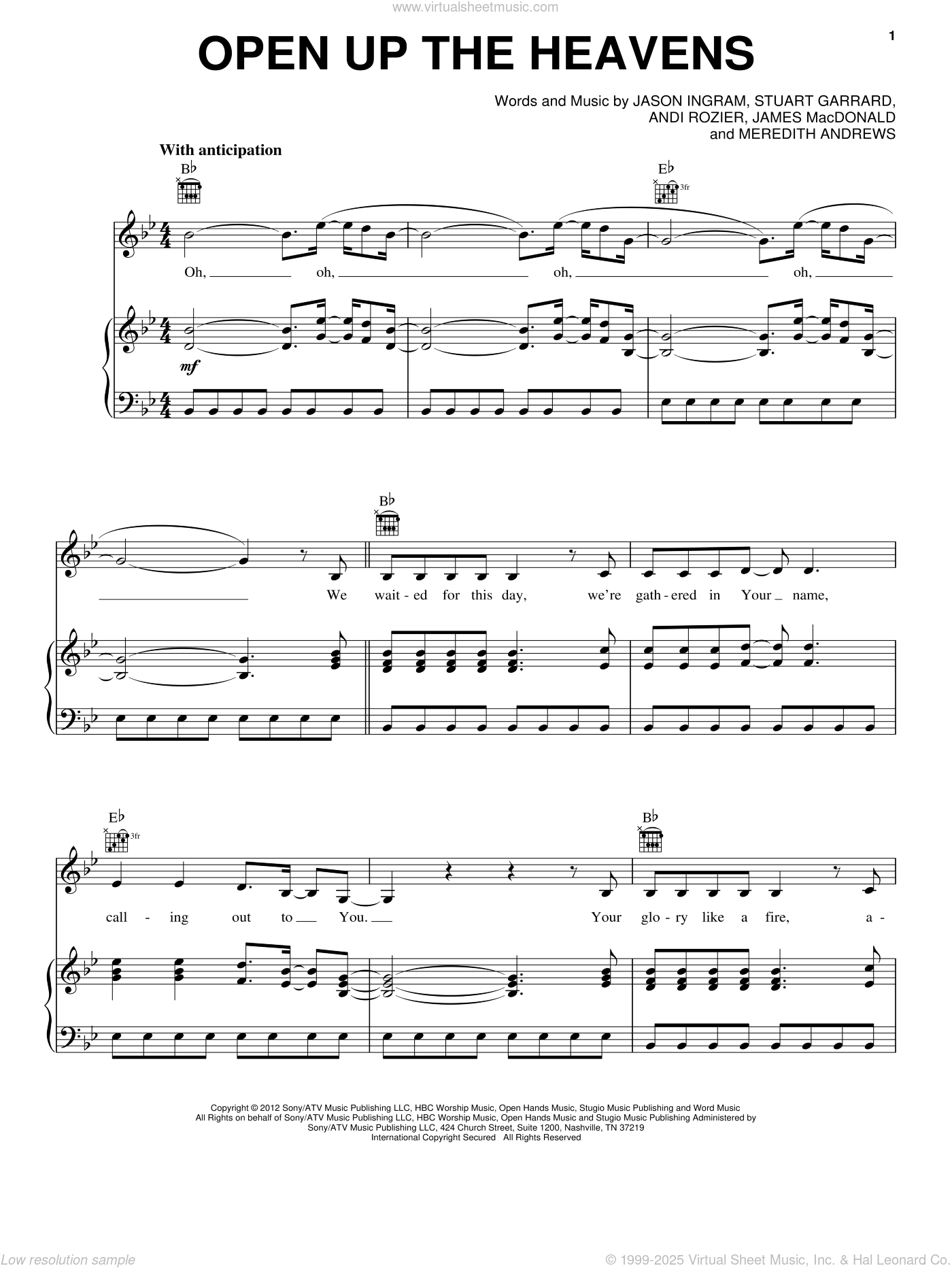 Open Up The Heavens sheet music for voice, piano or guitar (PDF)