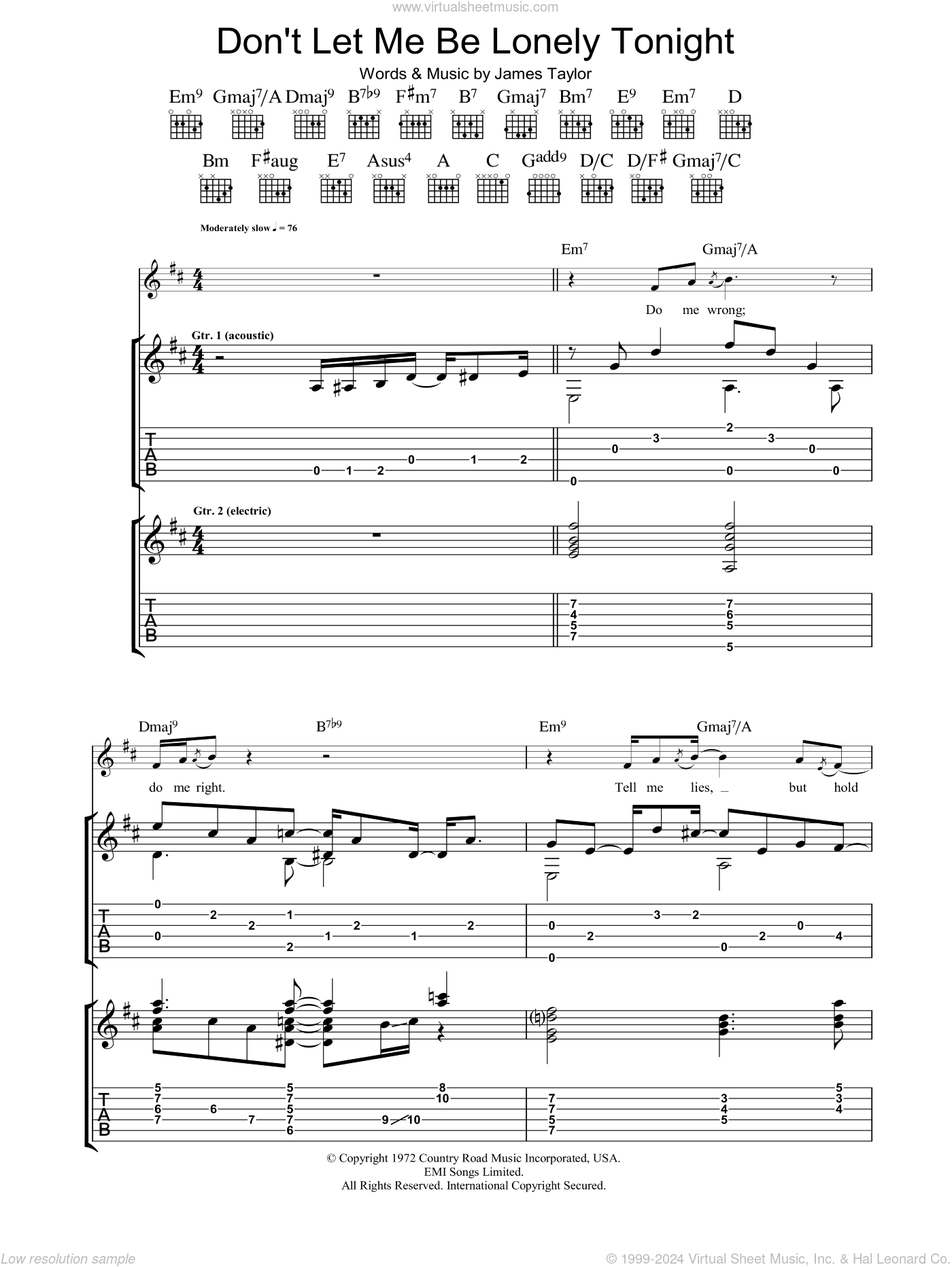 Taylor Don T Let Me Be Lonely Tonight Sheet Music For Guitar Tablature