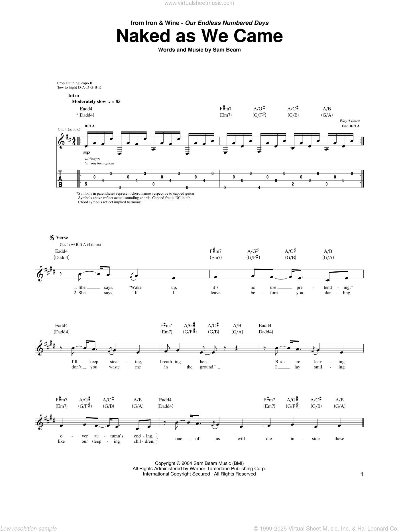 Wine Naked As We Came Sheet Music For Guitar Tablature Pdf 