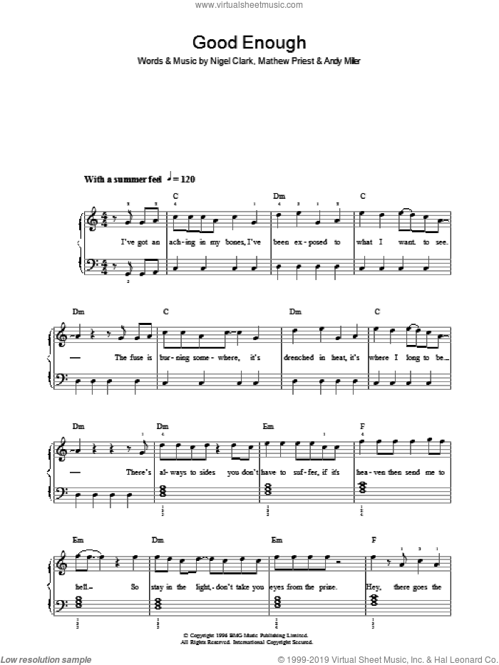 Dodgy Good Enough Sheet Music For Piano Solo Pdf