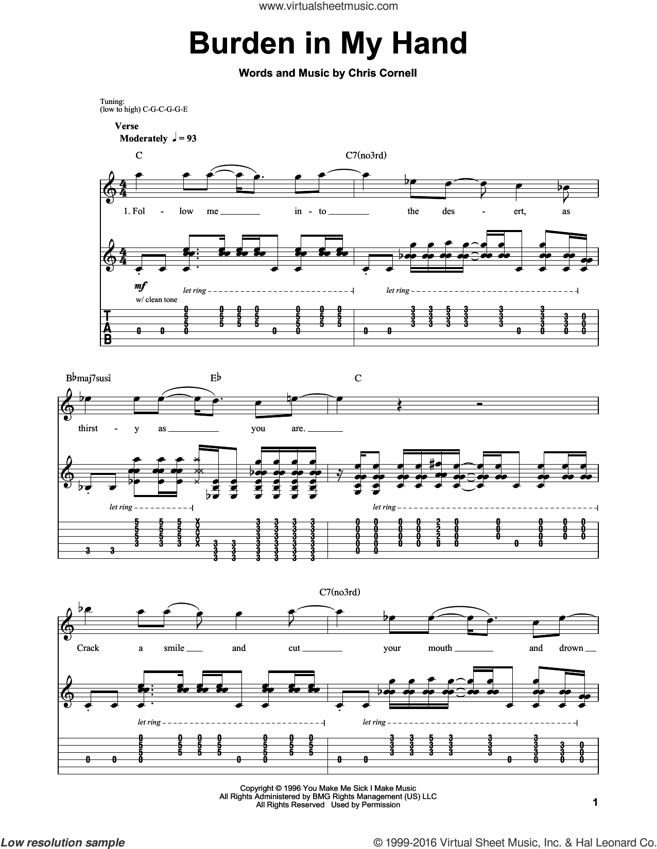 Burden In My Hand sheet music for guitar (tablature, play-along)