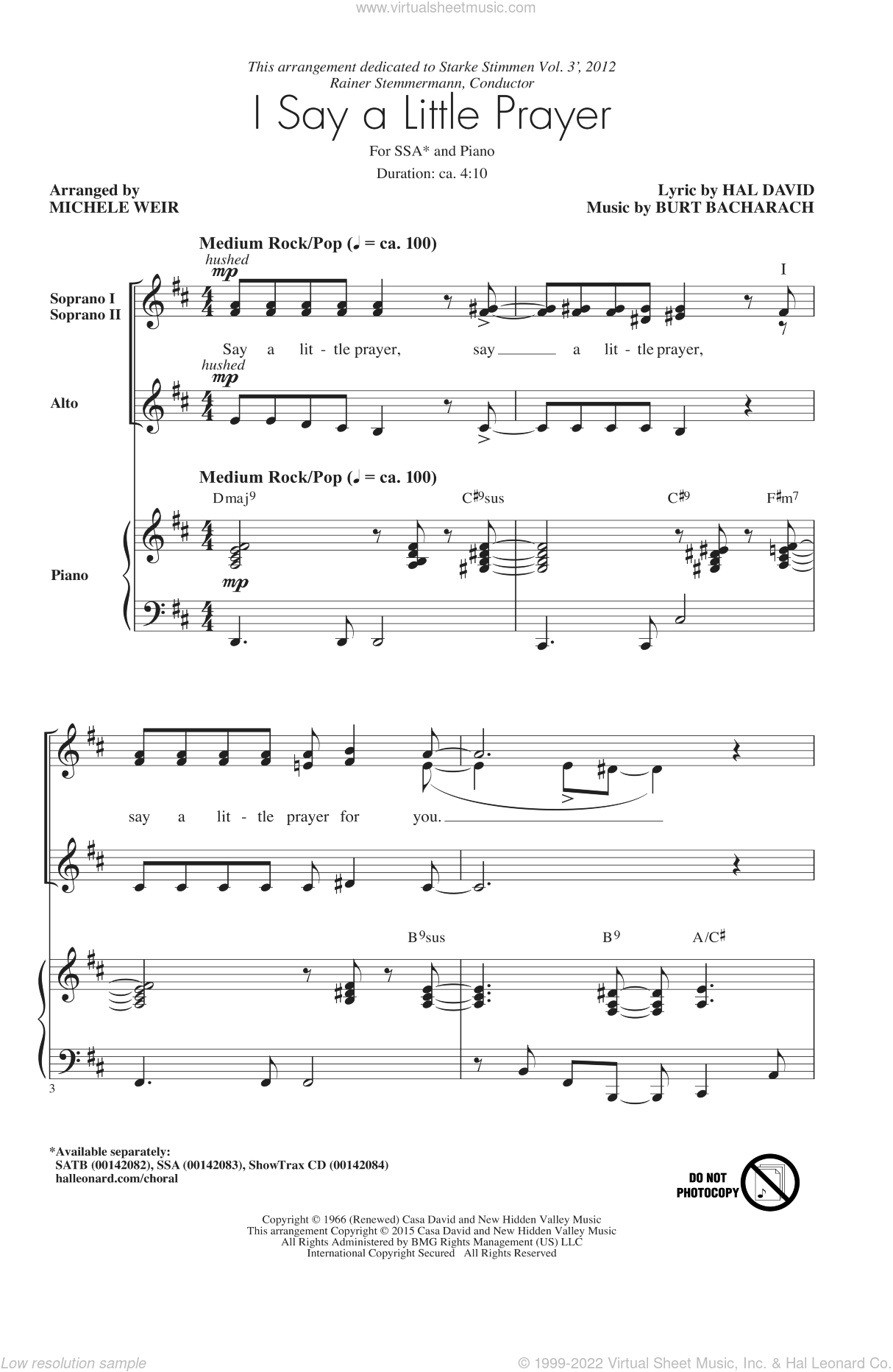 Bacharach - I Say A Little Prayer (arr. Michele Weir) sheet music for