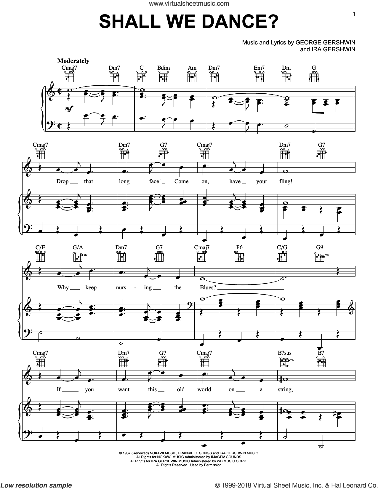 Gershwin Shall We Dance Sheet Music For Voice Piano Or Guitar