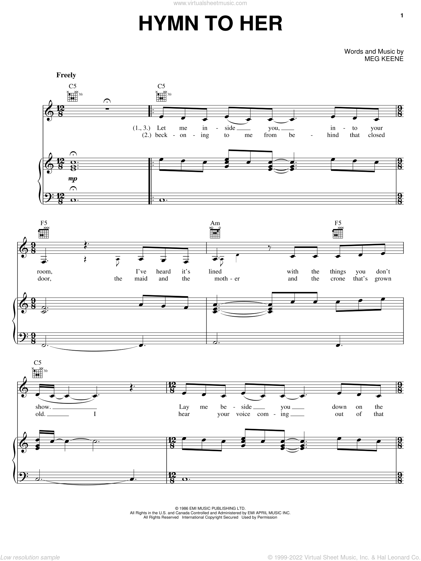 Hymn To Her sheet music for voice, piano or guitar (PDF)