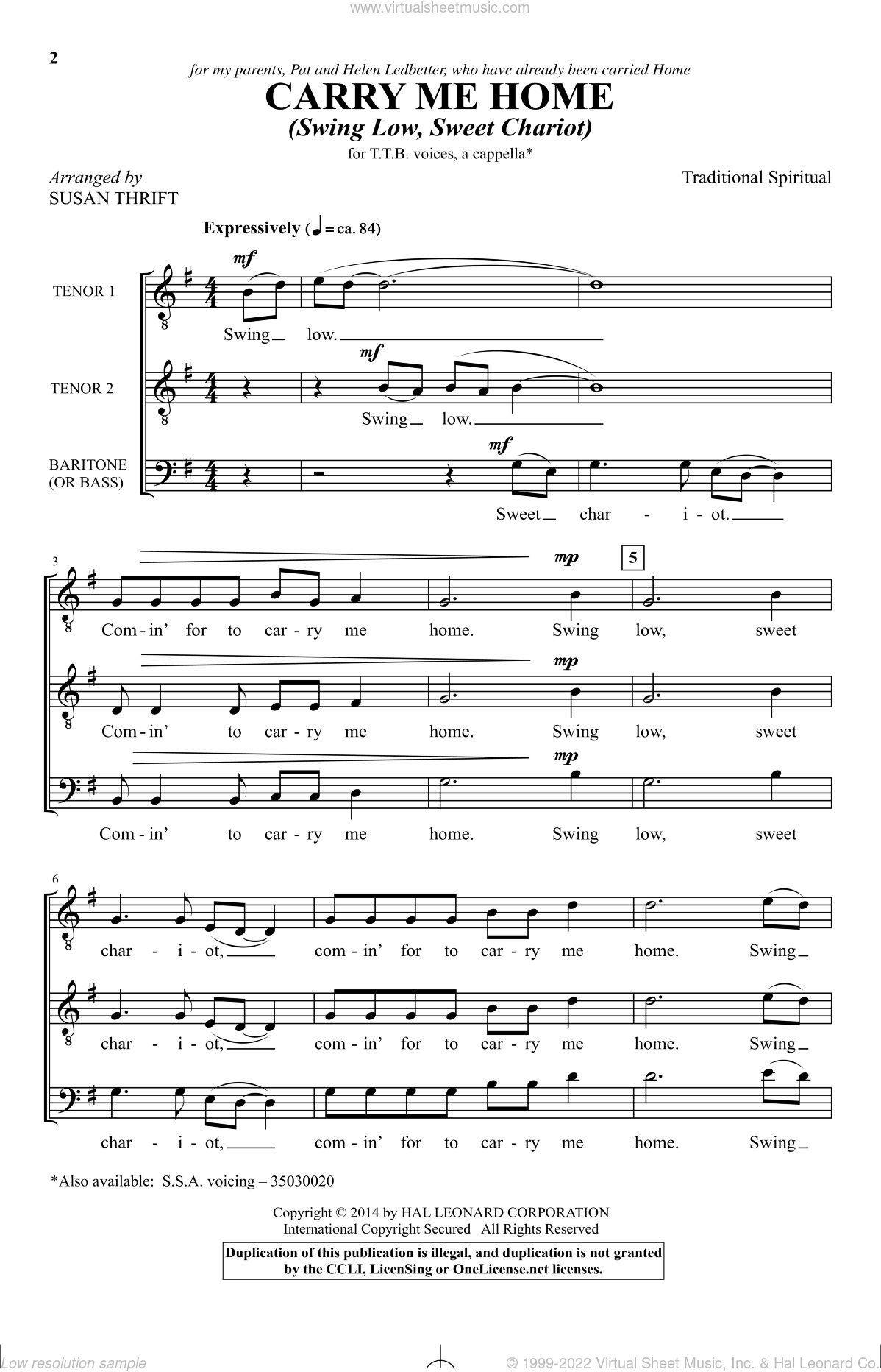 Thrift Carry Me Home Swing Low Sweet Chariot Sheet Music For Choir Ttb Tenor Bass