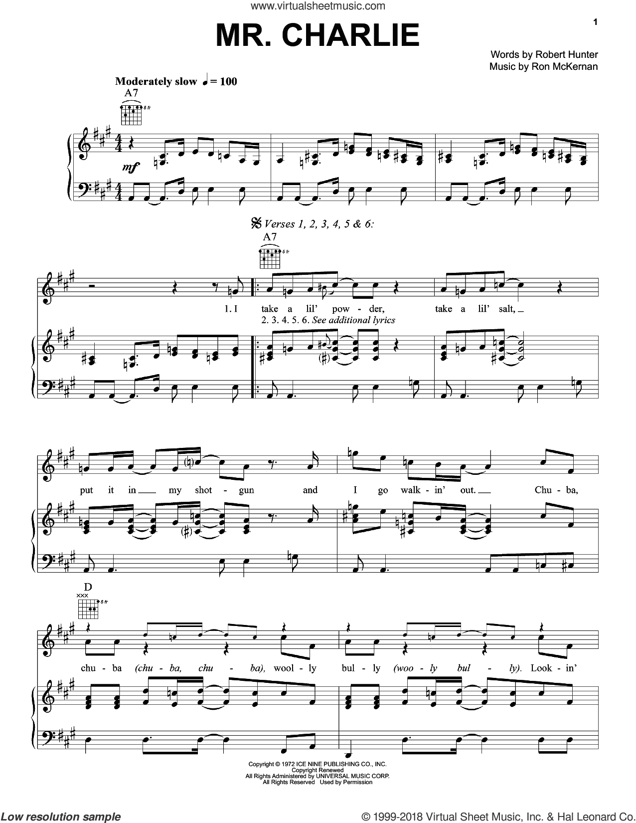 Mr. Charlie sheet music for voice, piano or guitar (PDF)