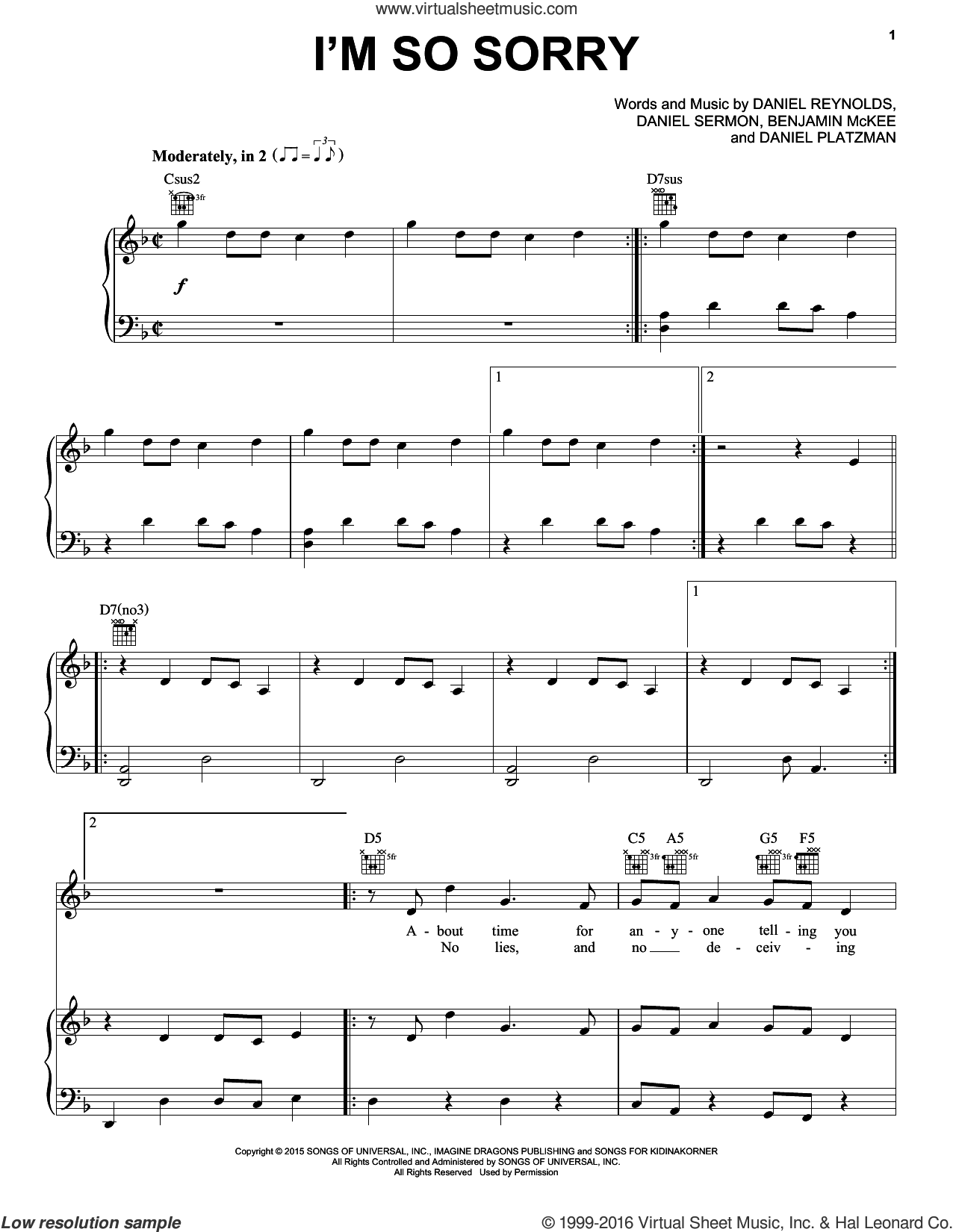 Dragons I M So Sorry Sheet Music For Voice Piano Or Guitar