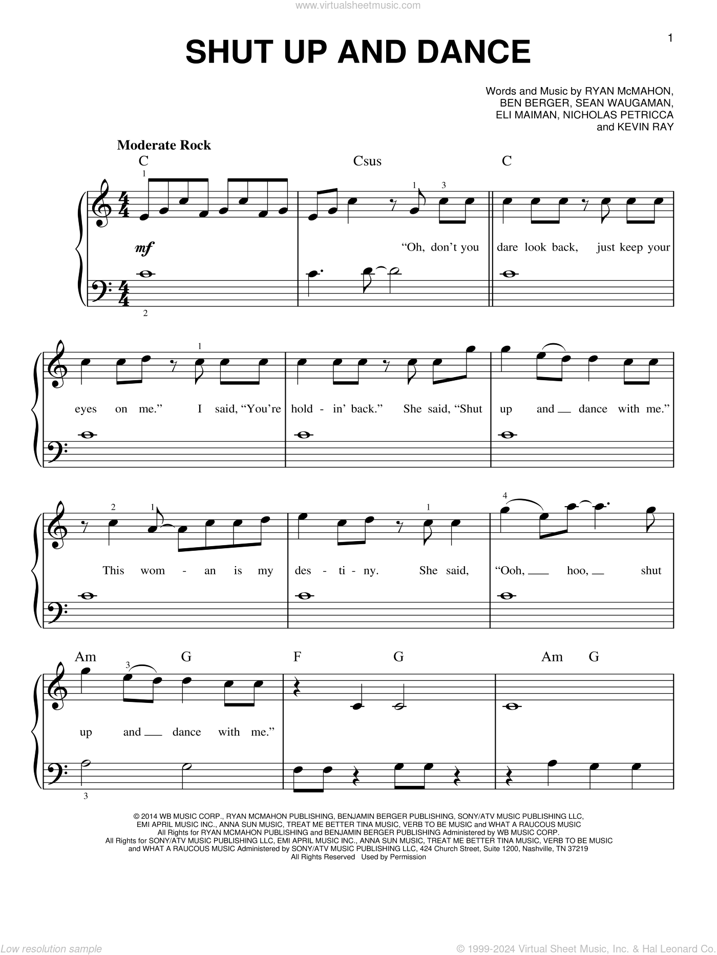 Moon Shut Up And Dance sheet music (beginner) for piano solo