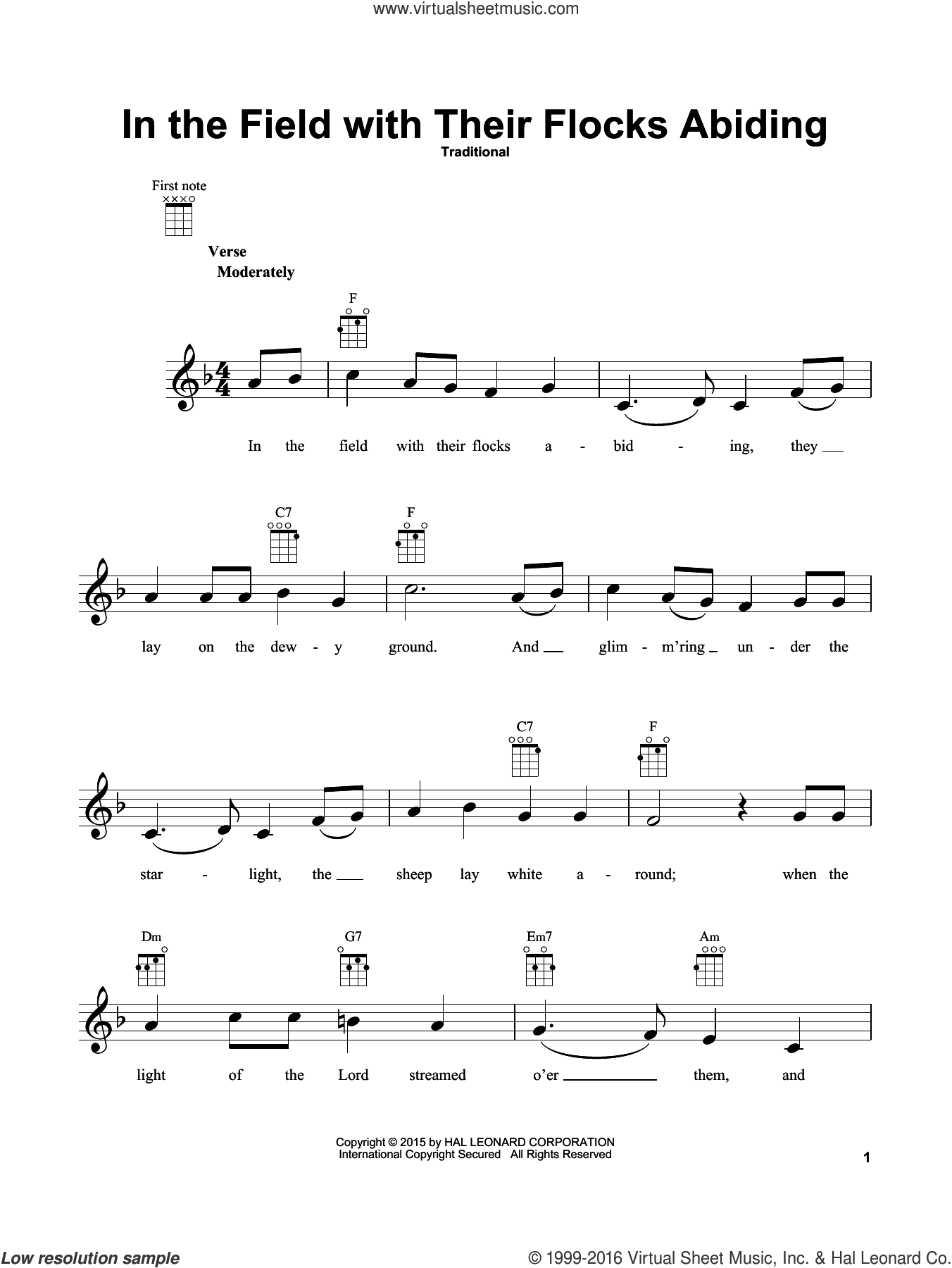 In The Field With Their Flocks Abiding sheet music for ukulele