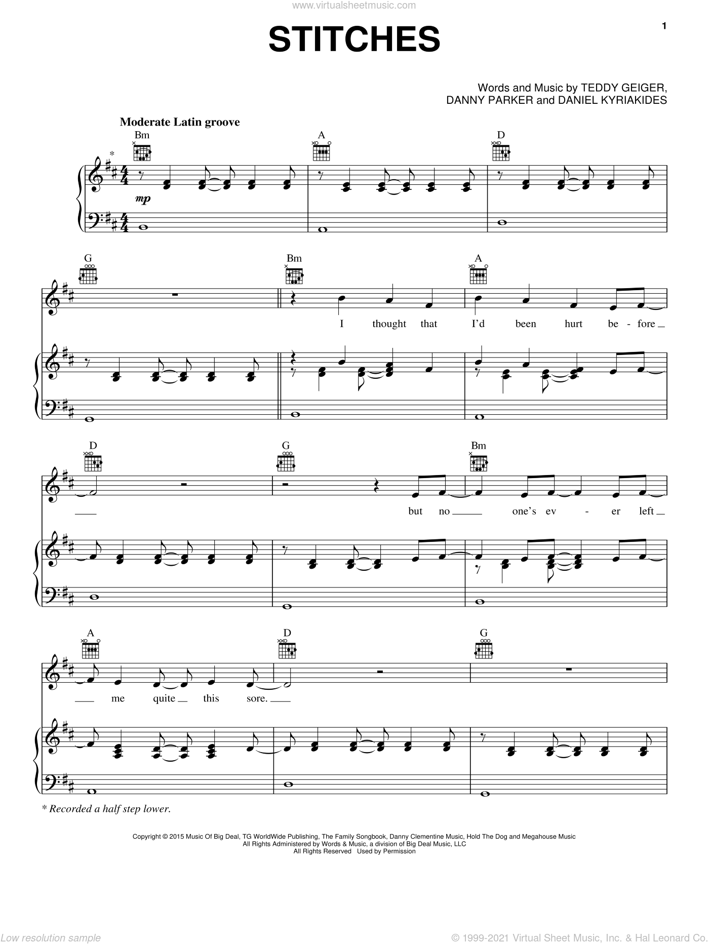 Mendes - Stitches sheet music for voice, piano or guitar [PDF]