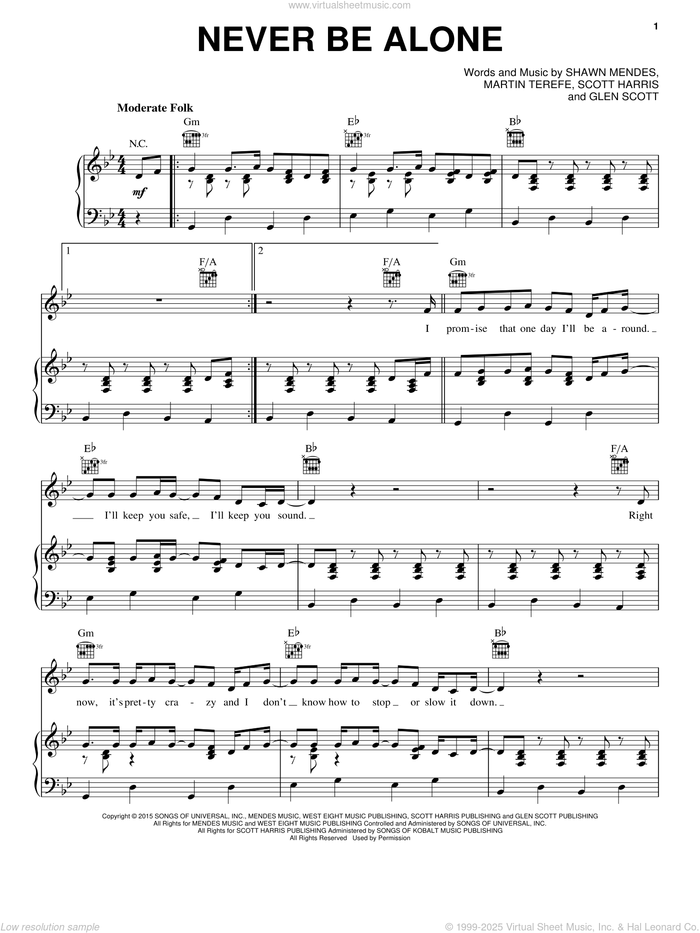 Mendes Never Be Alone Sheet Music For Voice Piano Or Guitar