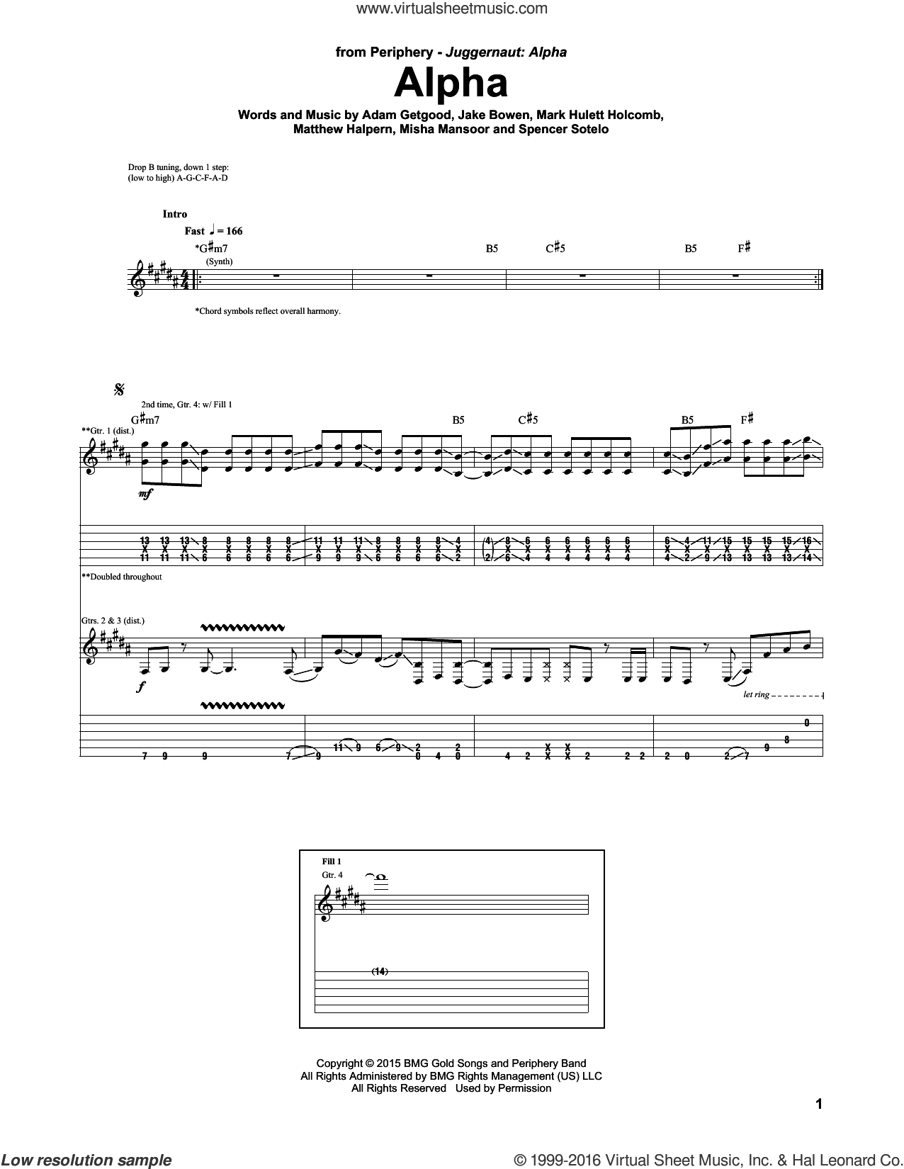 Music Note Alpha Alpha sheet music for guitar (tablature) (PDF)