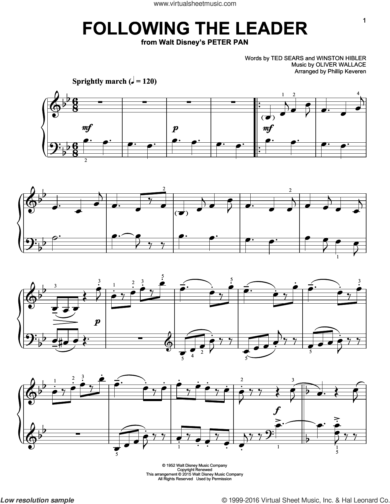 Wallace Following The Leader Classical Version From Peter Pan Arr Phillip Keveren Sheet Music For Piano Solo