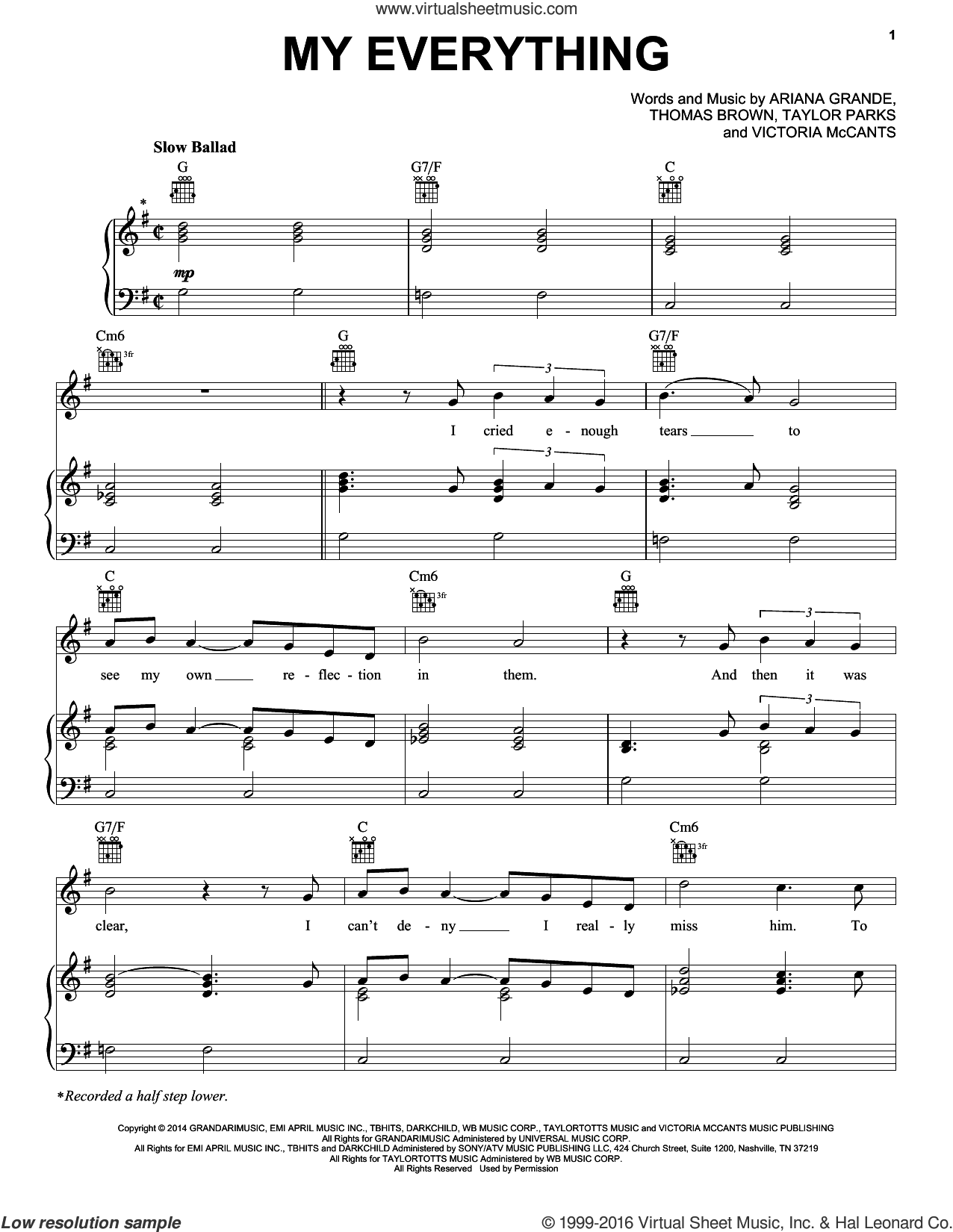 Grande My Everything Sheet Music For Voice Piano Or Guitar