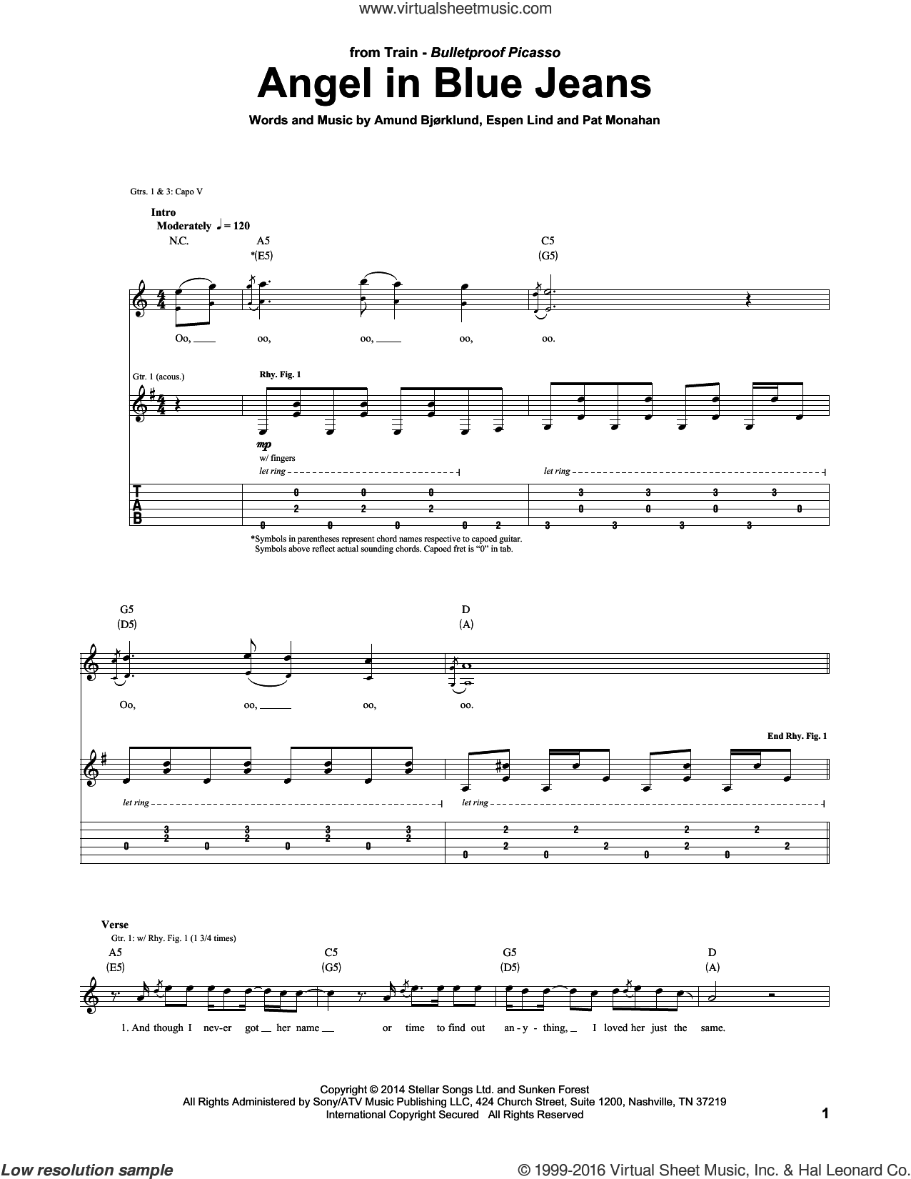 Train - Angel In Blue Jeans Sheet Music For Guitar (Tablature)