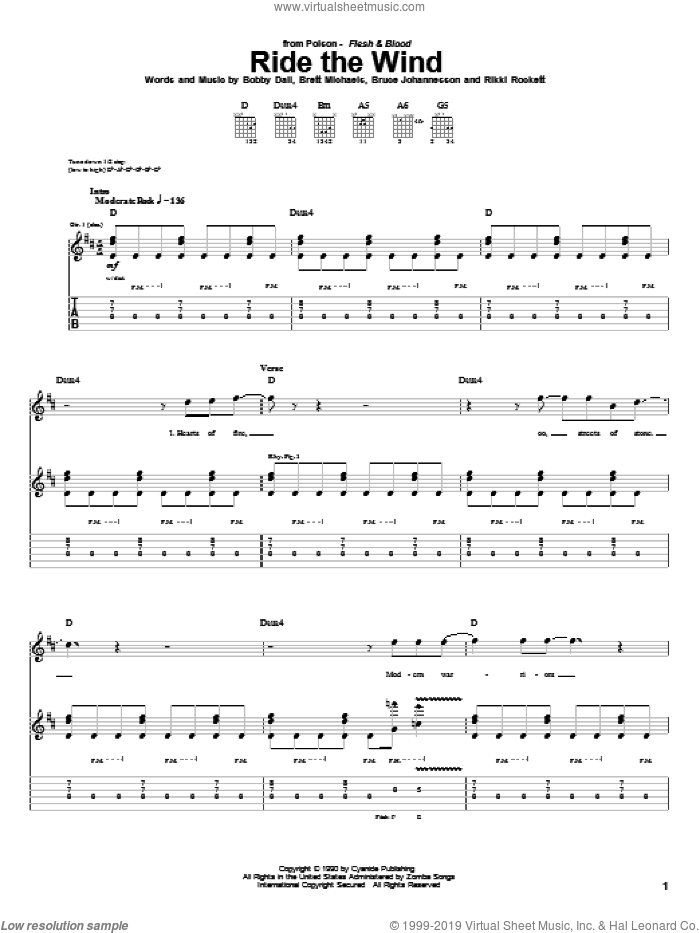 Ride The Wind sheet music for guitar (tablature) (PDF)